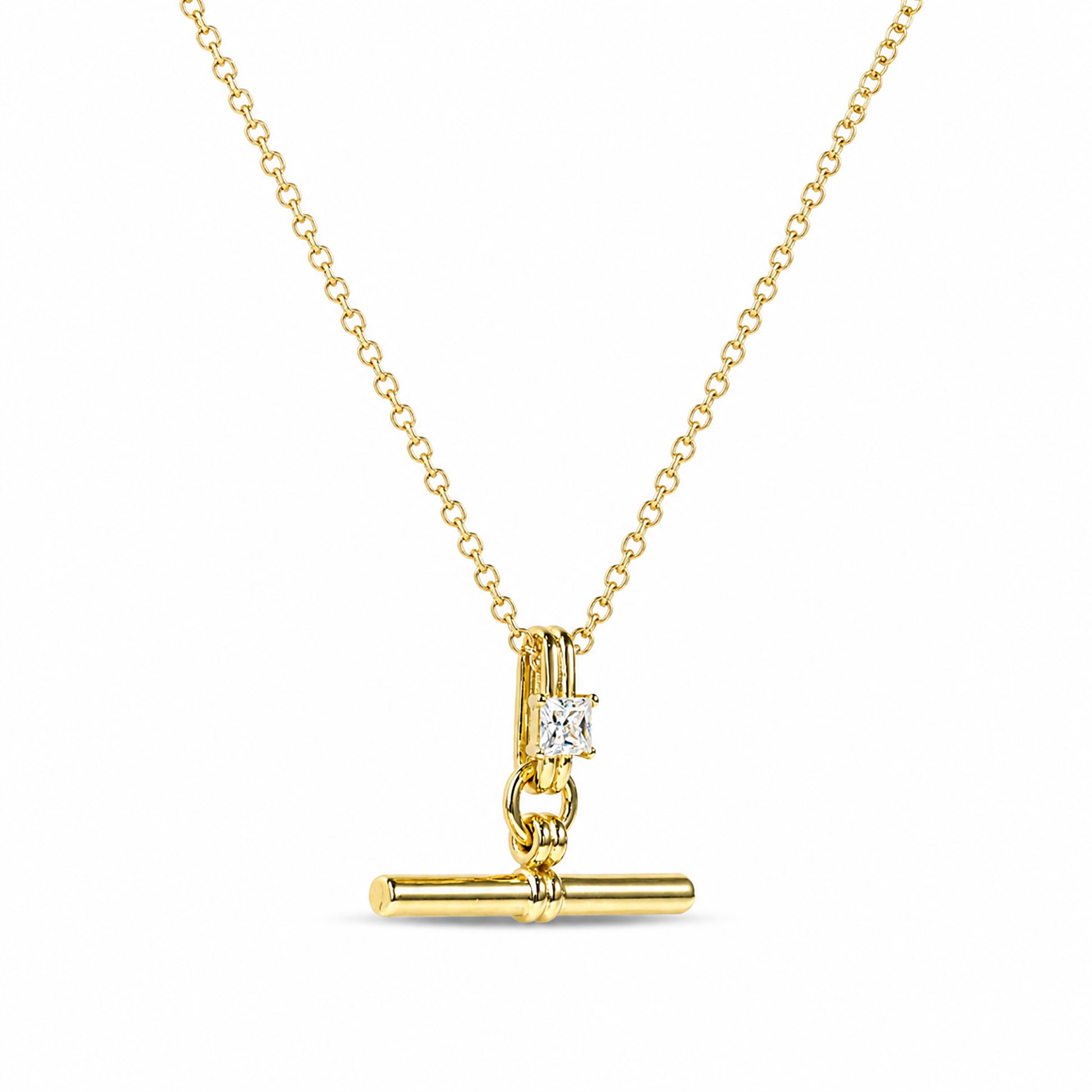 Elstrud 14K Gold Square T Bar Necklace