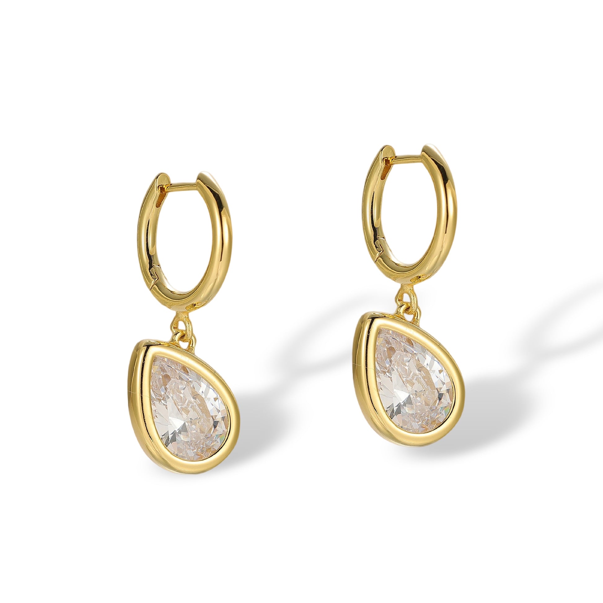 Hedrada 14K Gold Bezel Teardrop Huggie Earrings