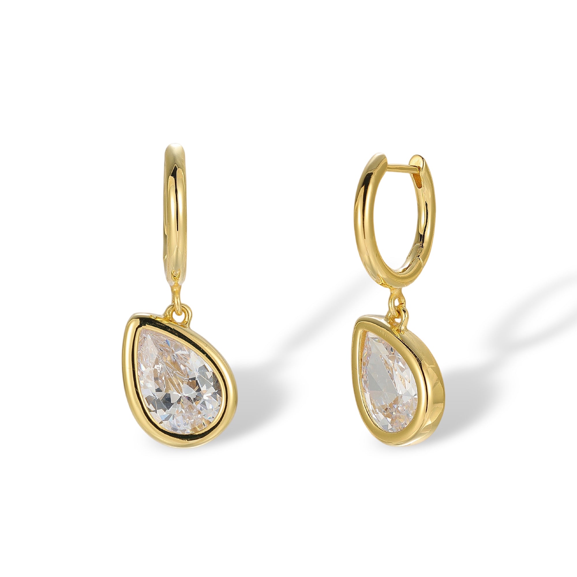Hedrada 14K Gold Bezel Teardrop Huggie Earrings