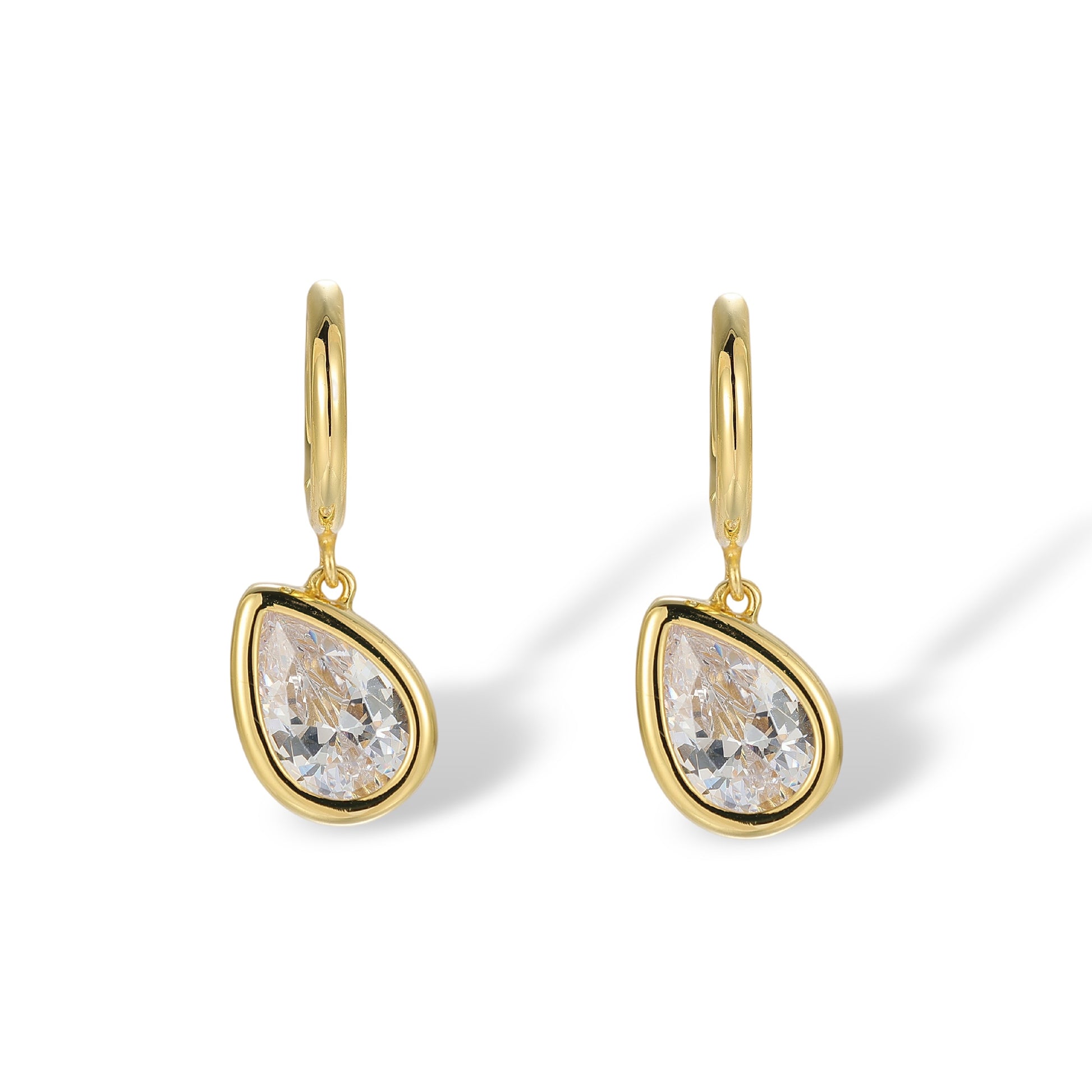 Hedrada 14K Gold Bezel Teardrop Huggie Earrings