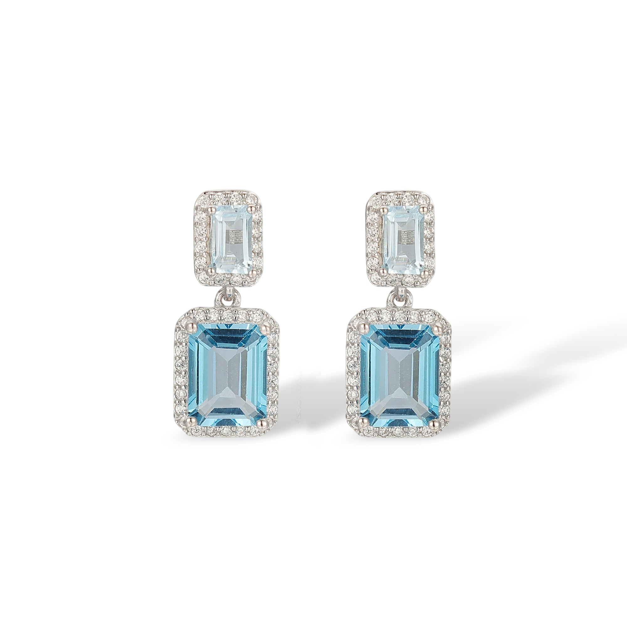 Elswina Blue Rectangular Topaz Drop Earrings
