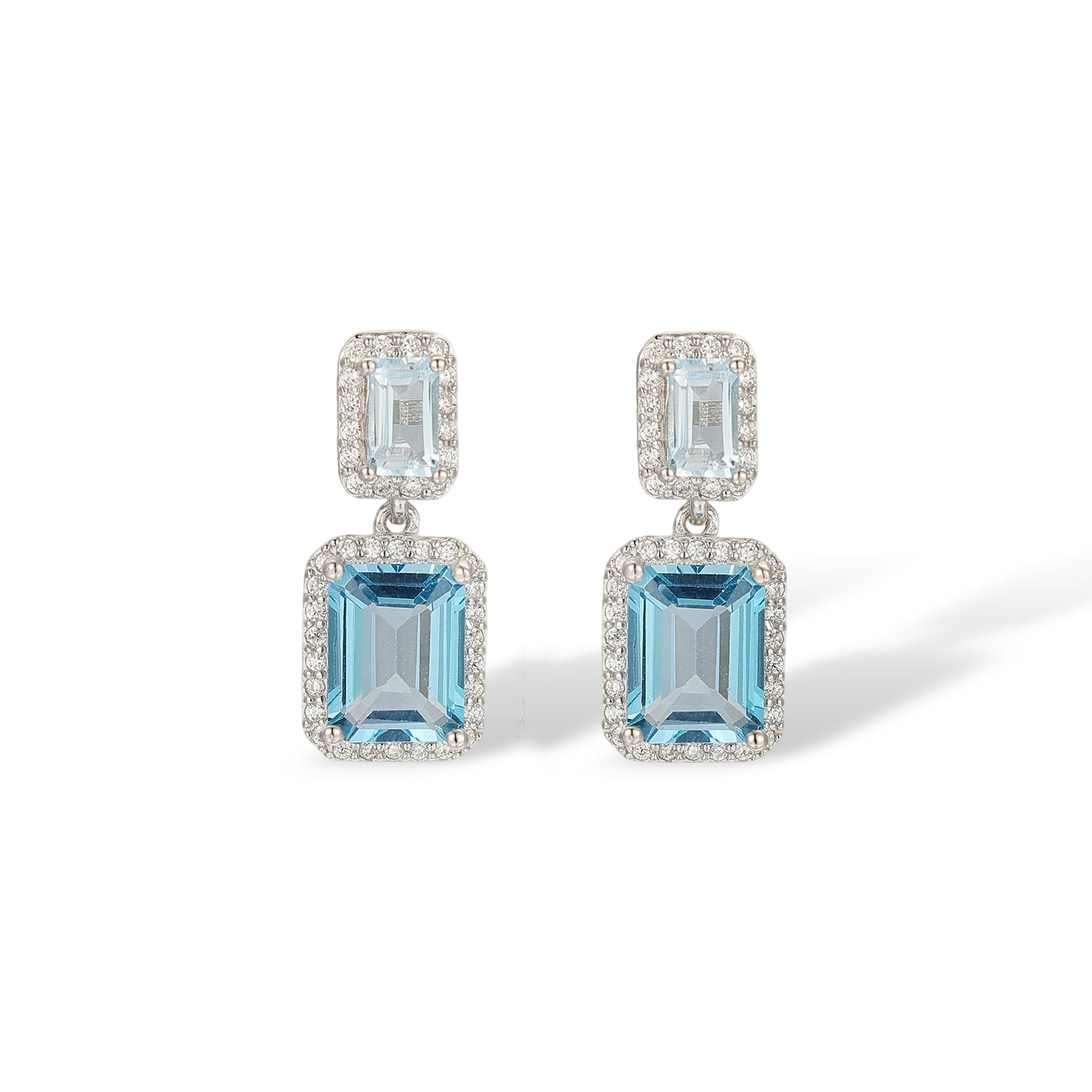 Elswina Blue Rectangular Topaz Drop Earrings