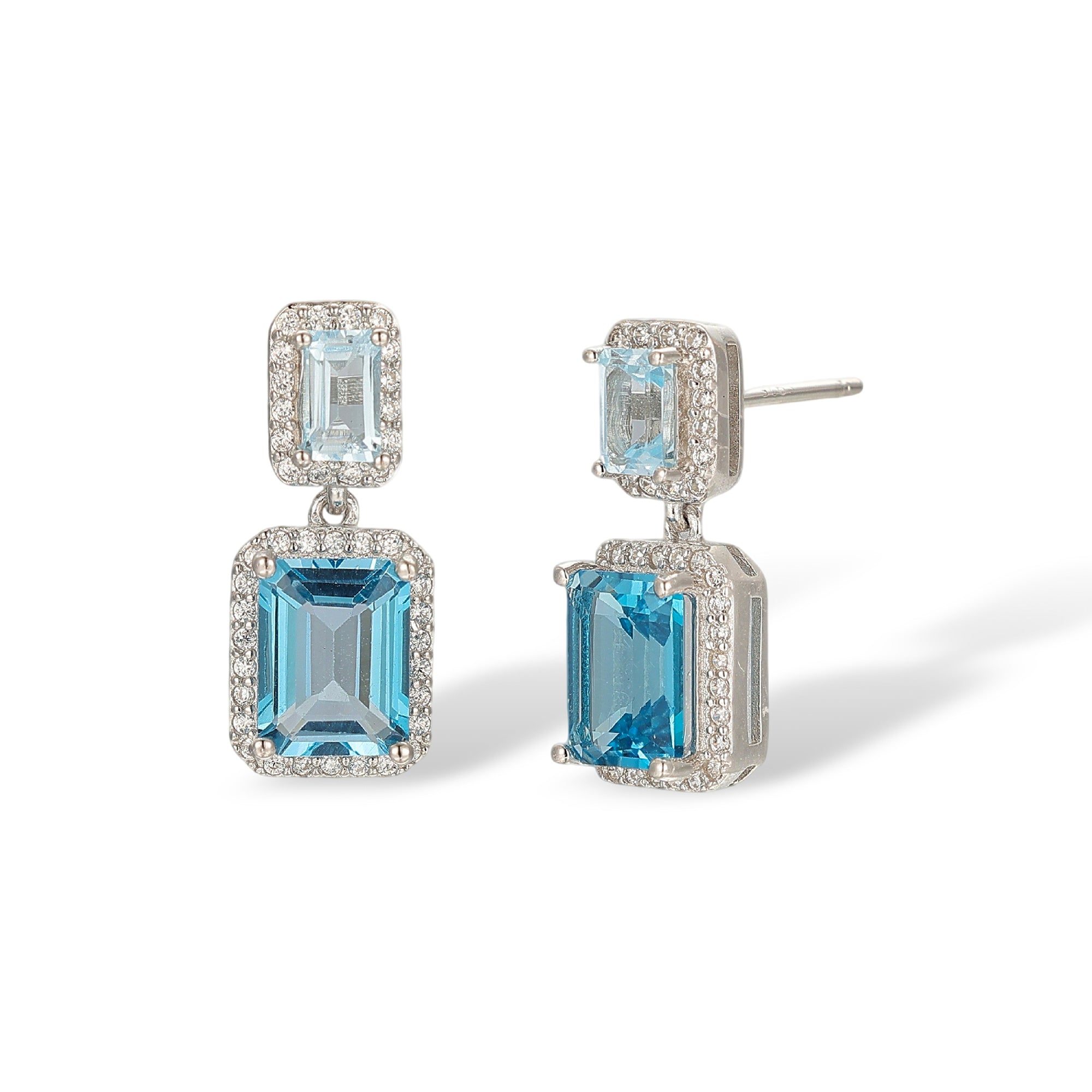 Elswina Blue Rectangular Topaz Drop Earrings