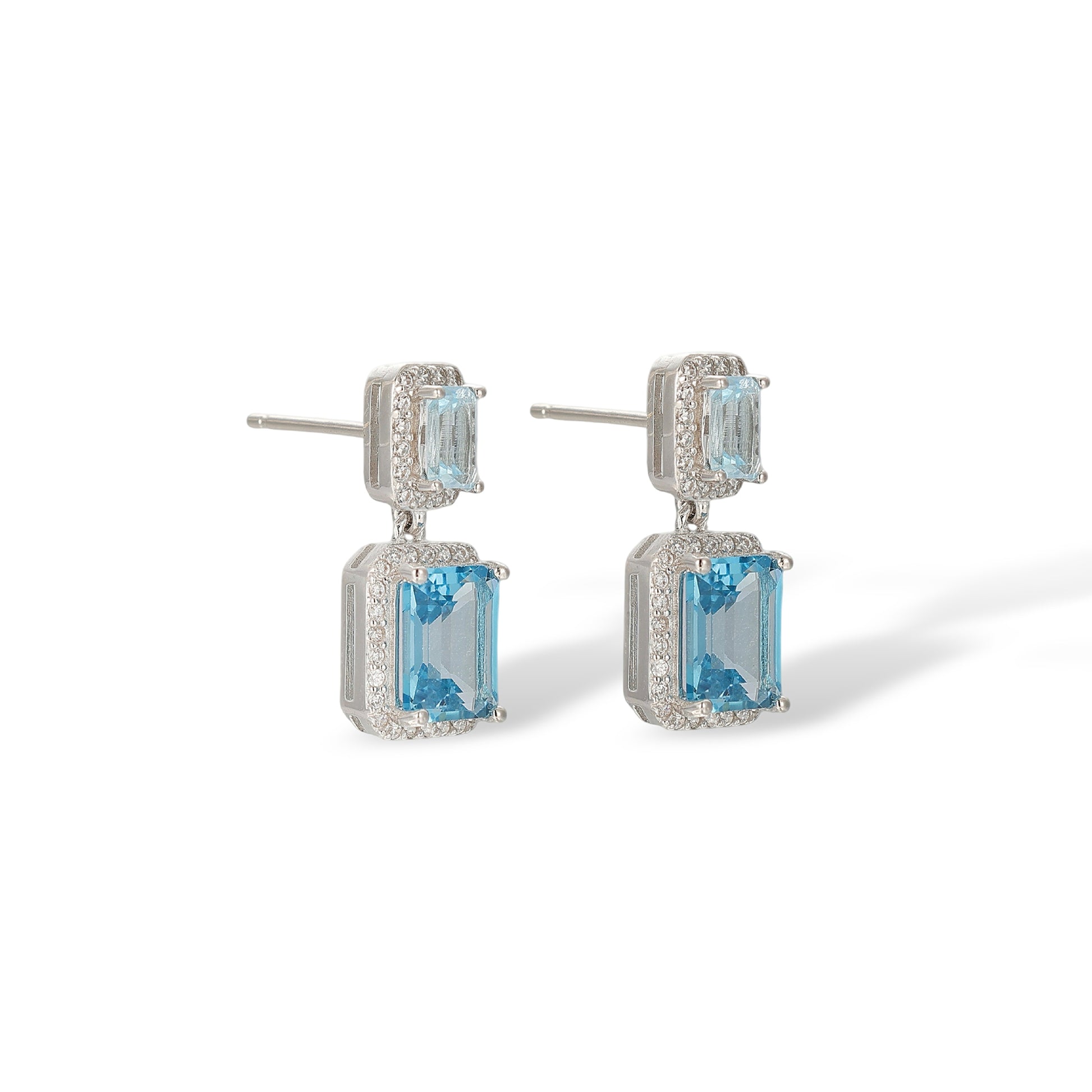Elswina Blue Rectangular Topaz Drop Earrings