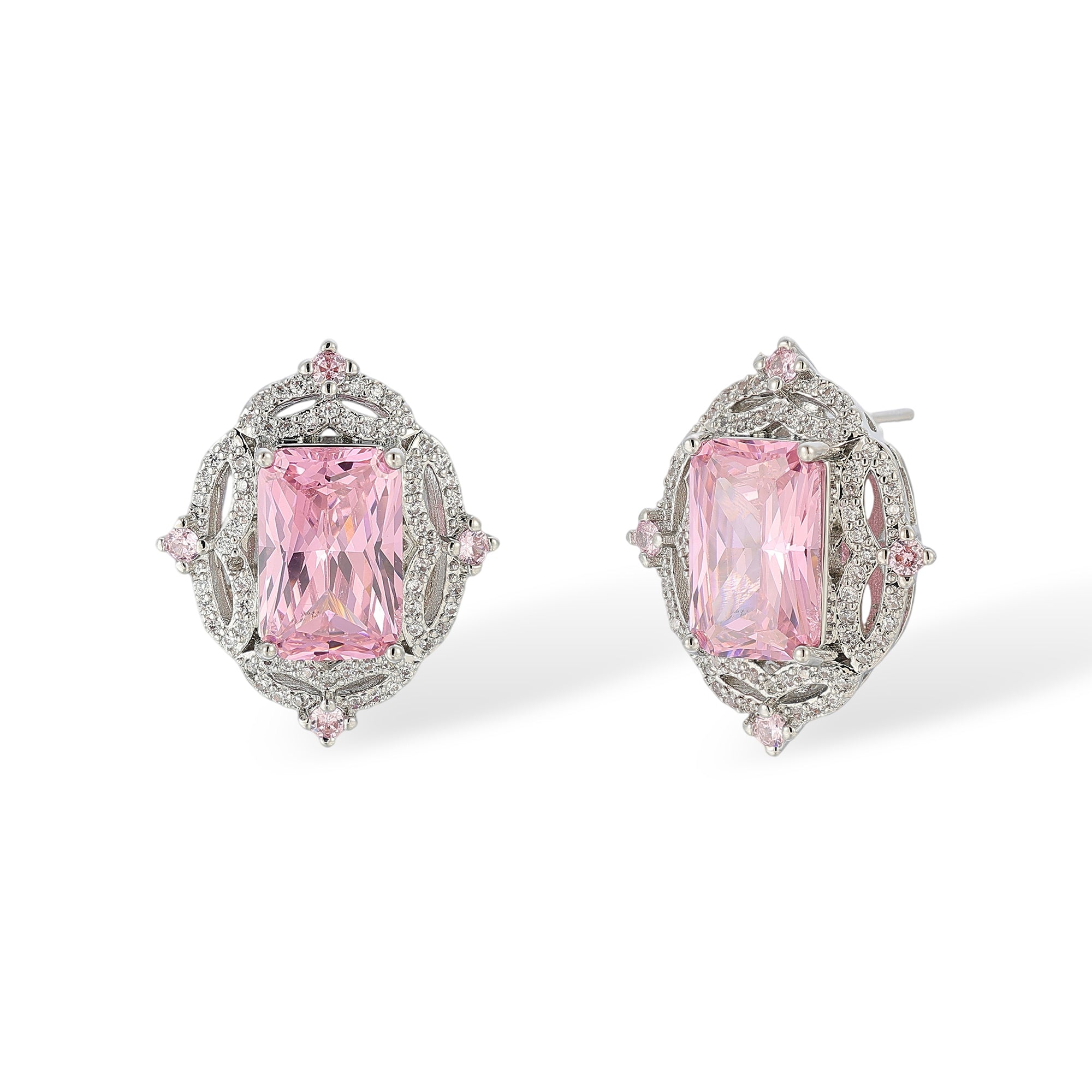 Emmeline Pink Rectangular Stud Earrings