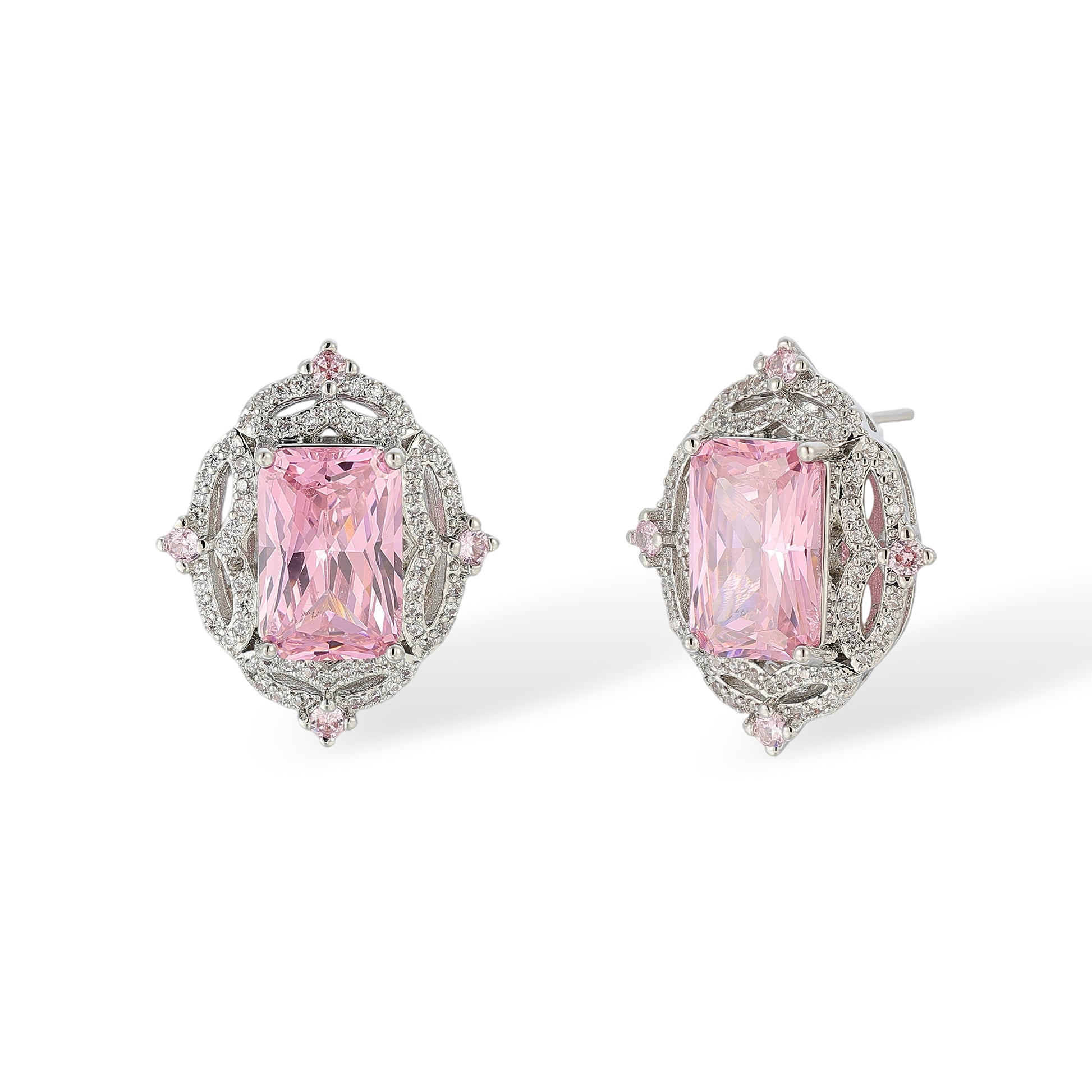 Emmeline Pink Rectangular Stud Earrings
