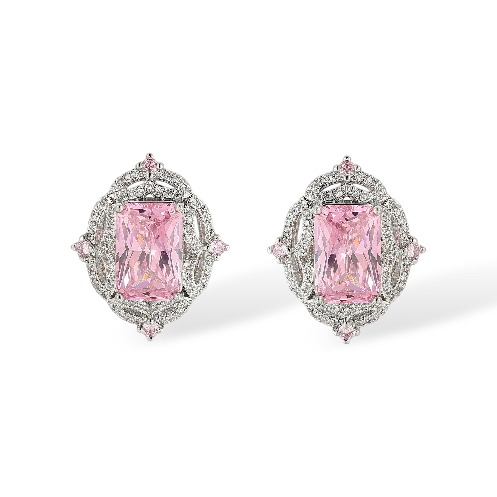 Emmeline Pink Rectangular Stud Earrings
