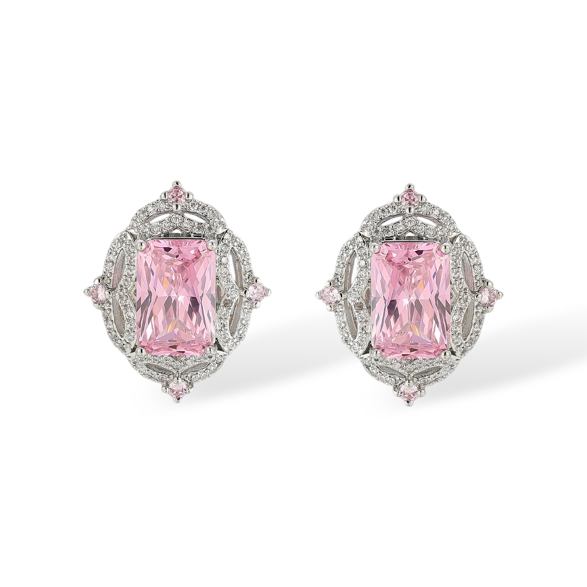 Emmeline Pink Rectangular Stud Earrings