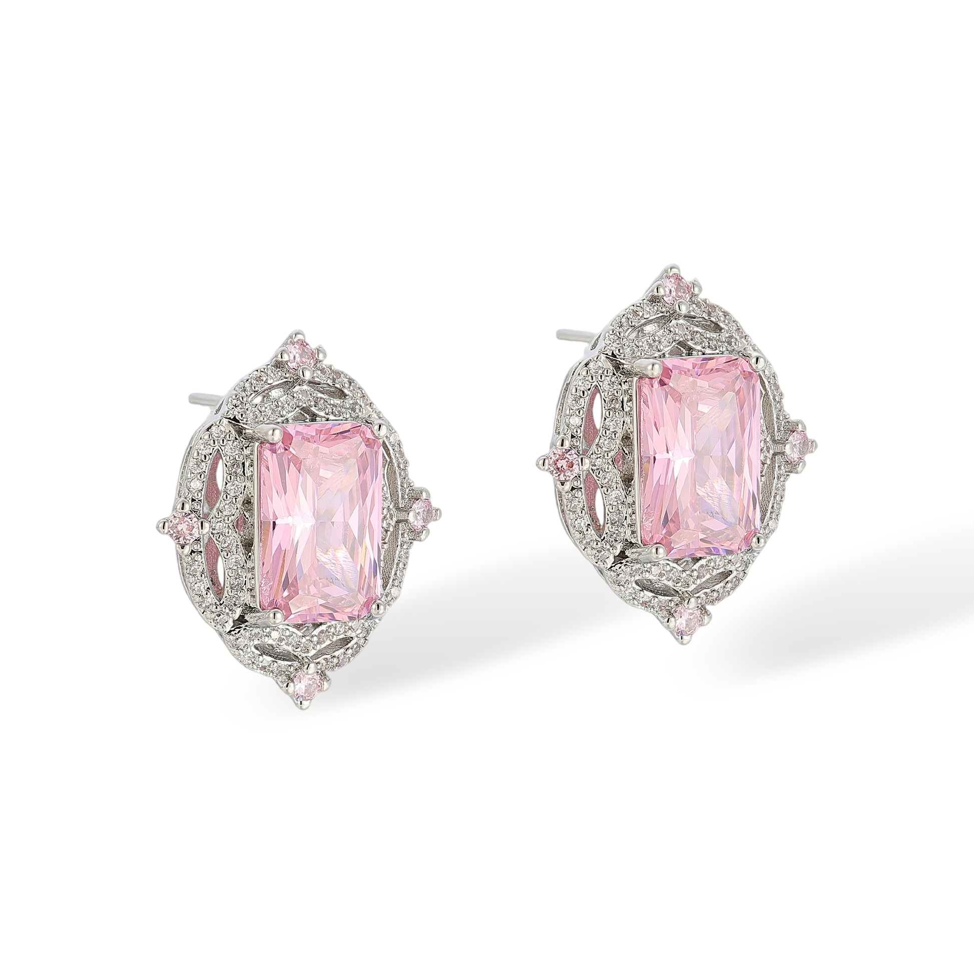 Emmeline Pink Rectangular Stud Earrings