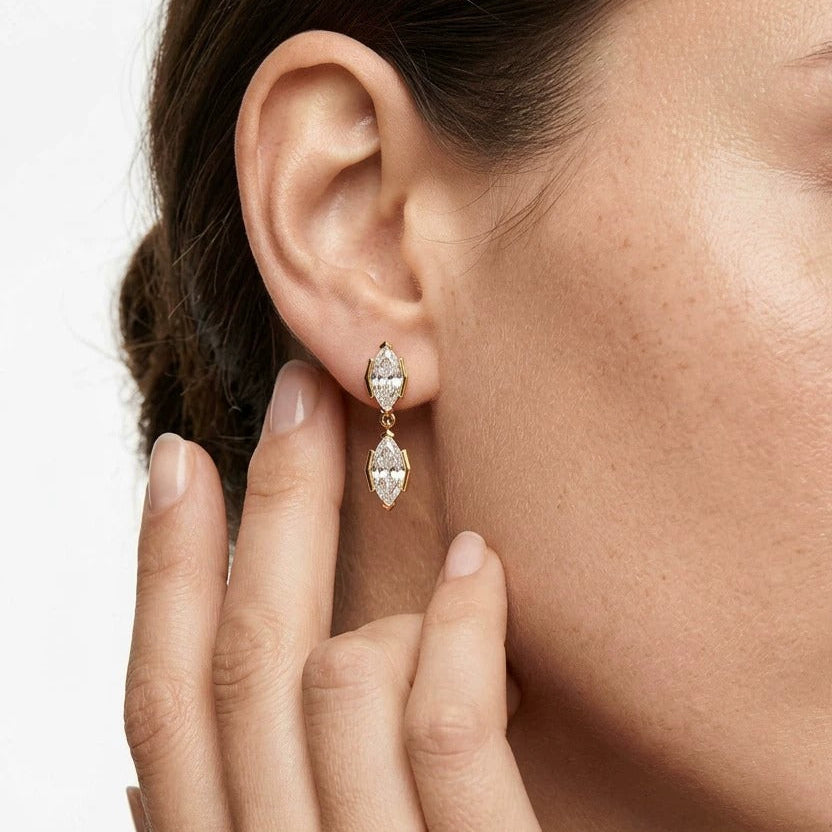 Émodie 14K Gold Marquise Moissanite Drop Earrings