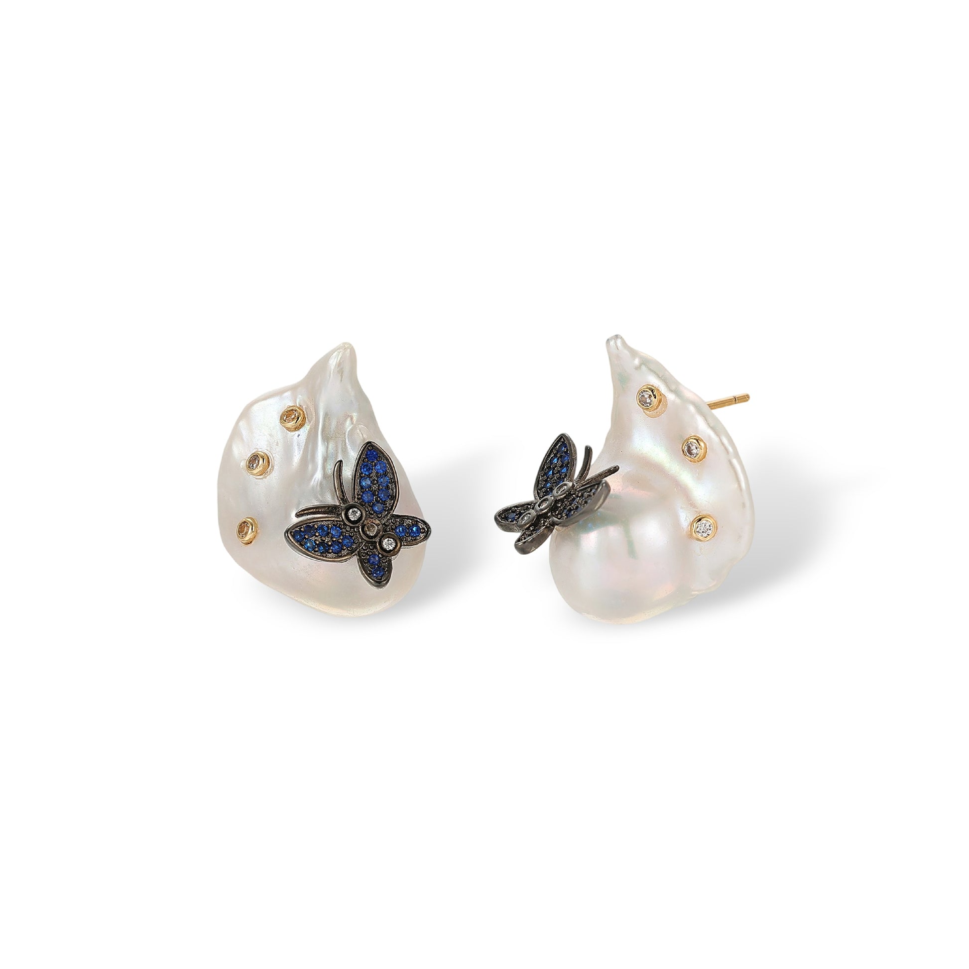Éponina Blue Butterfly Baroque Pearl Stud Earrings