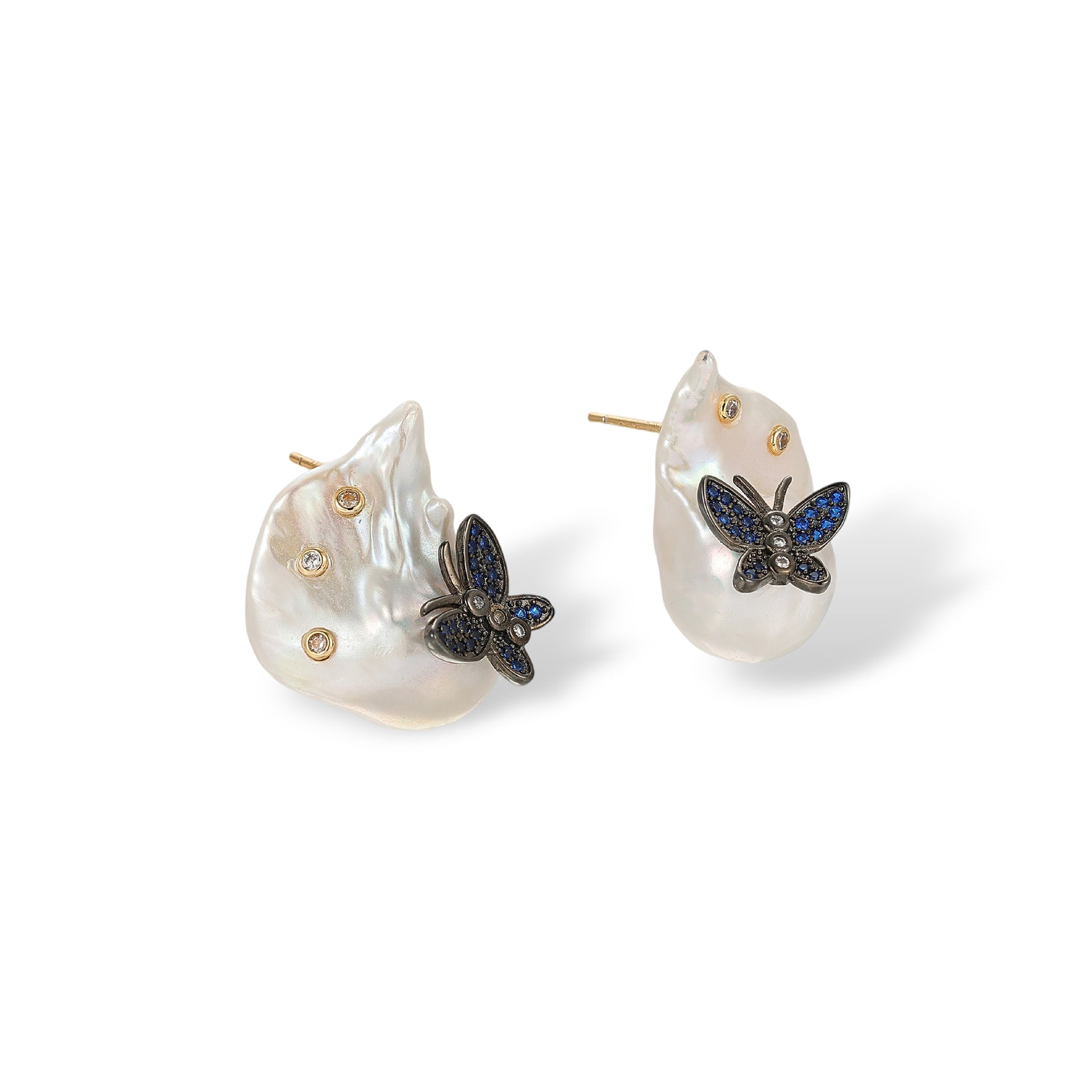 Éponina Blue Butterfly Baroque Pearl Stud Earrings