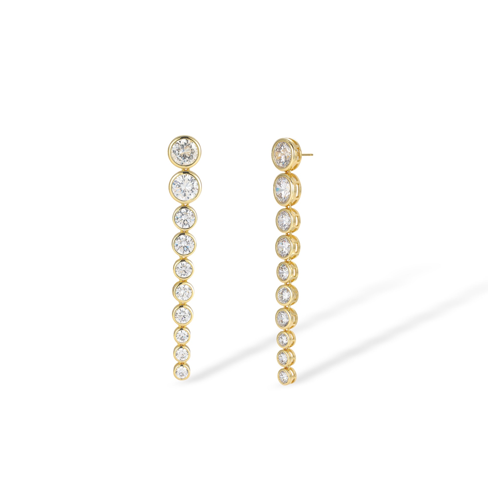 Éstella 18K Gold Long Linear Bezel Round Drop Earrings
