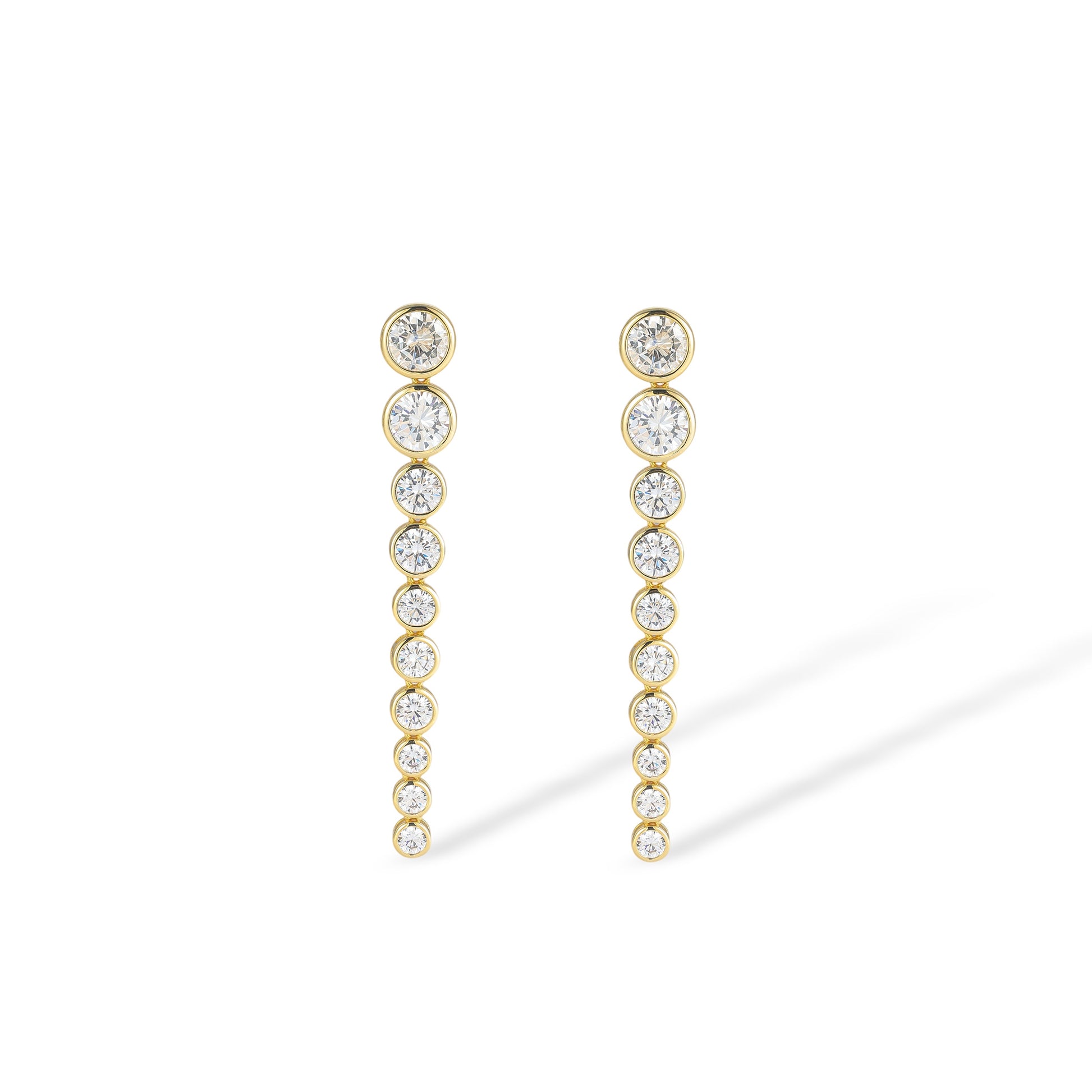 Éstella 18K Gold Long Linear Bezel Round Drop Earrings