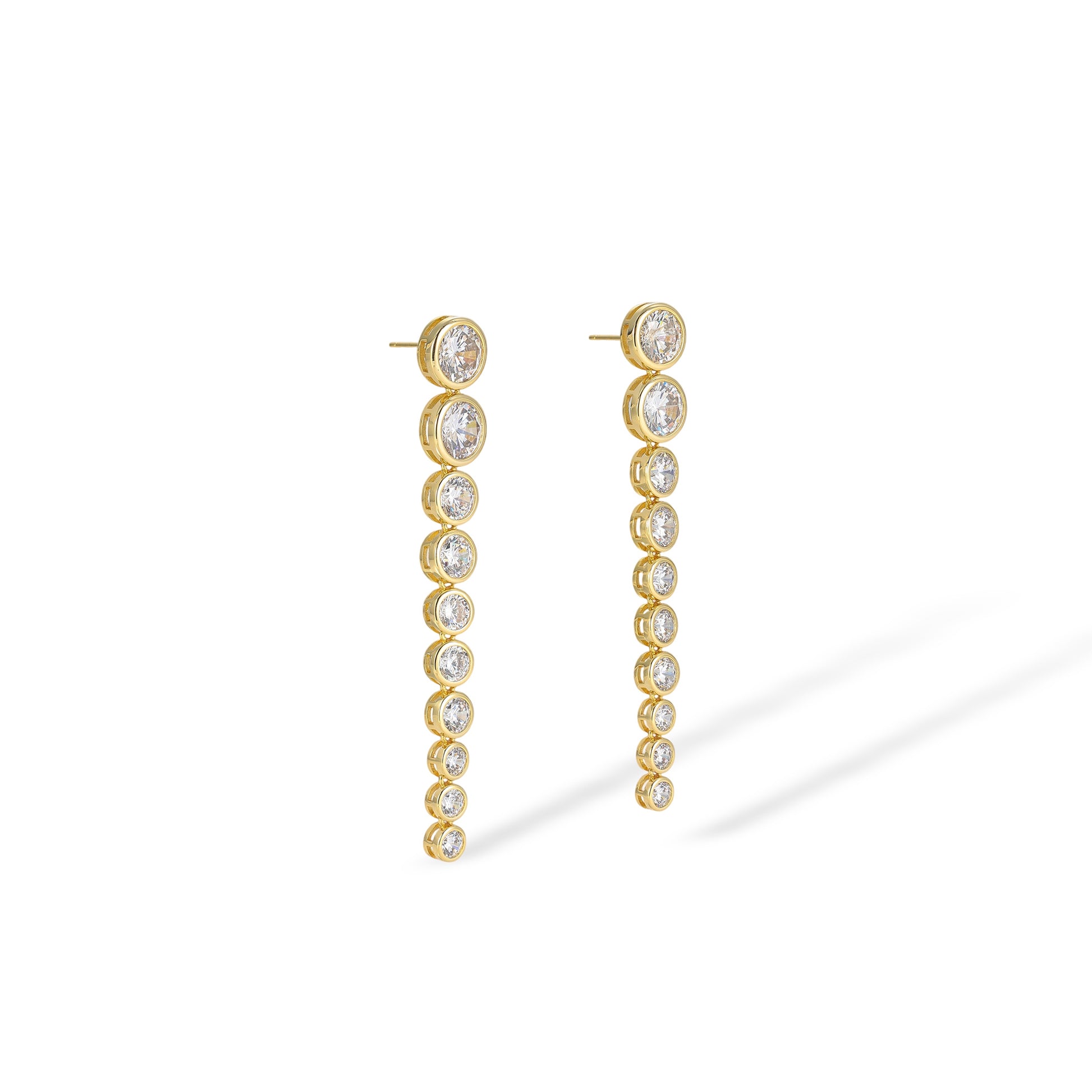 Éstella 18K Gold Long Linear Bezel Round Drop Earrings