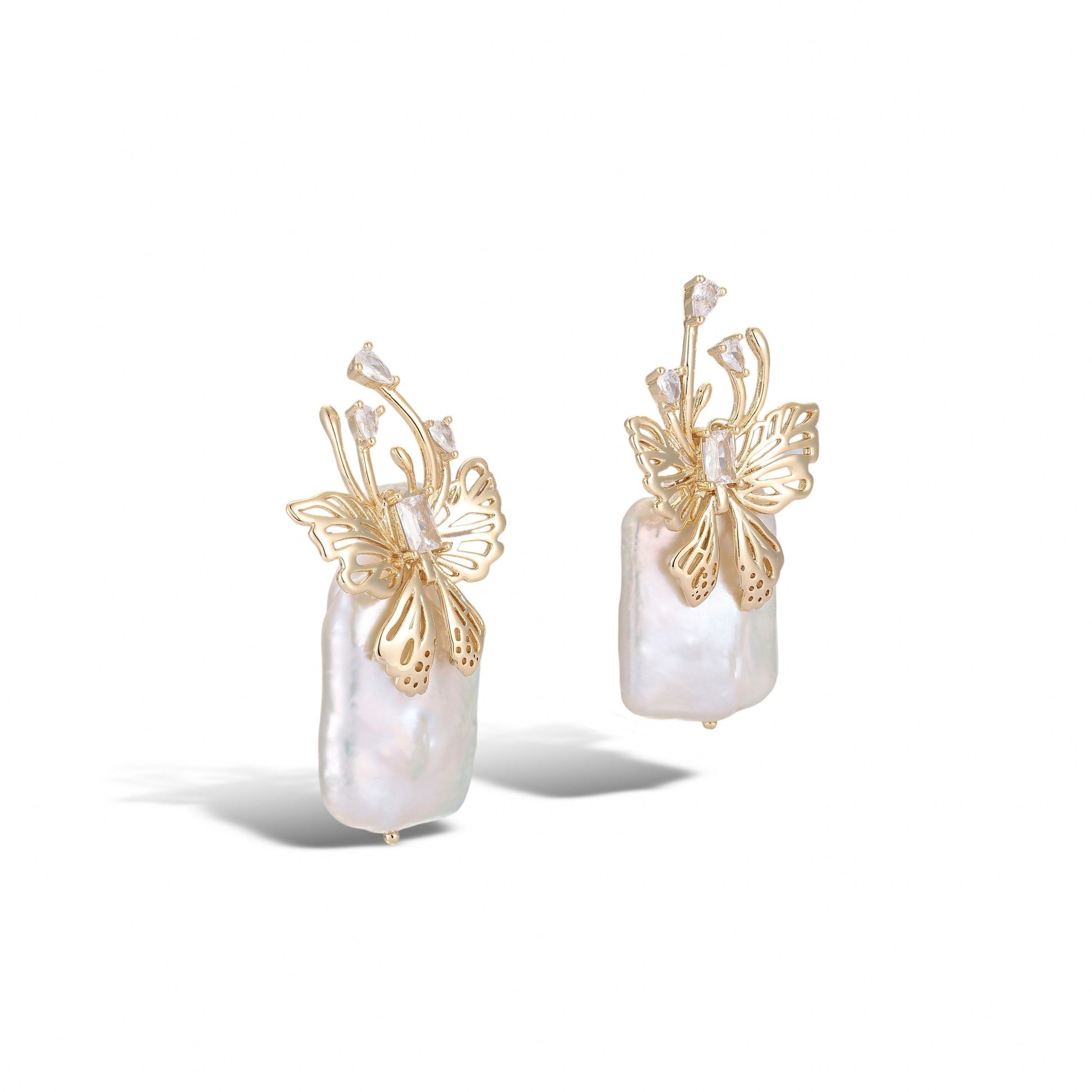 Estelle 14K Gold Butterfly Baroque Pearl Stud Earrings
