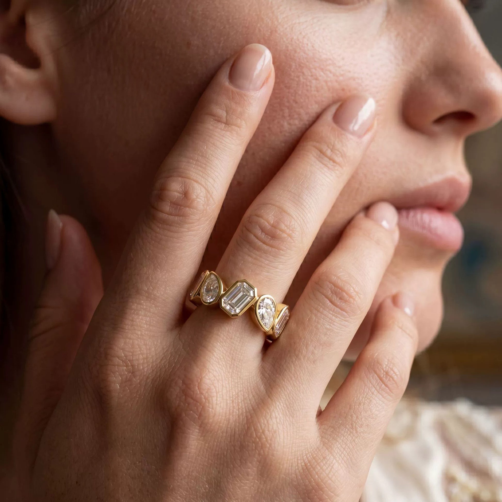 Fabia 14K Gold Teardrop Baguette Moissanite Ring