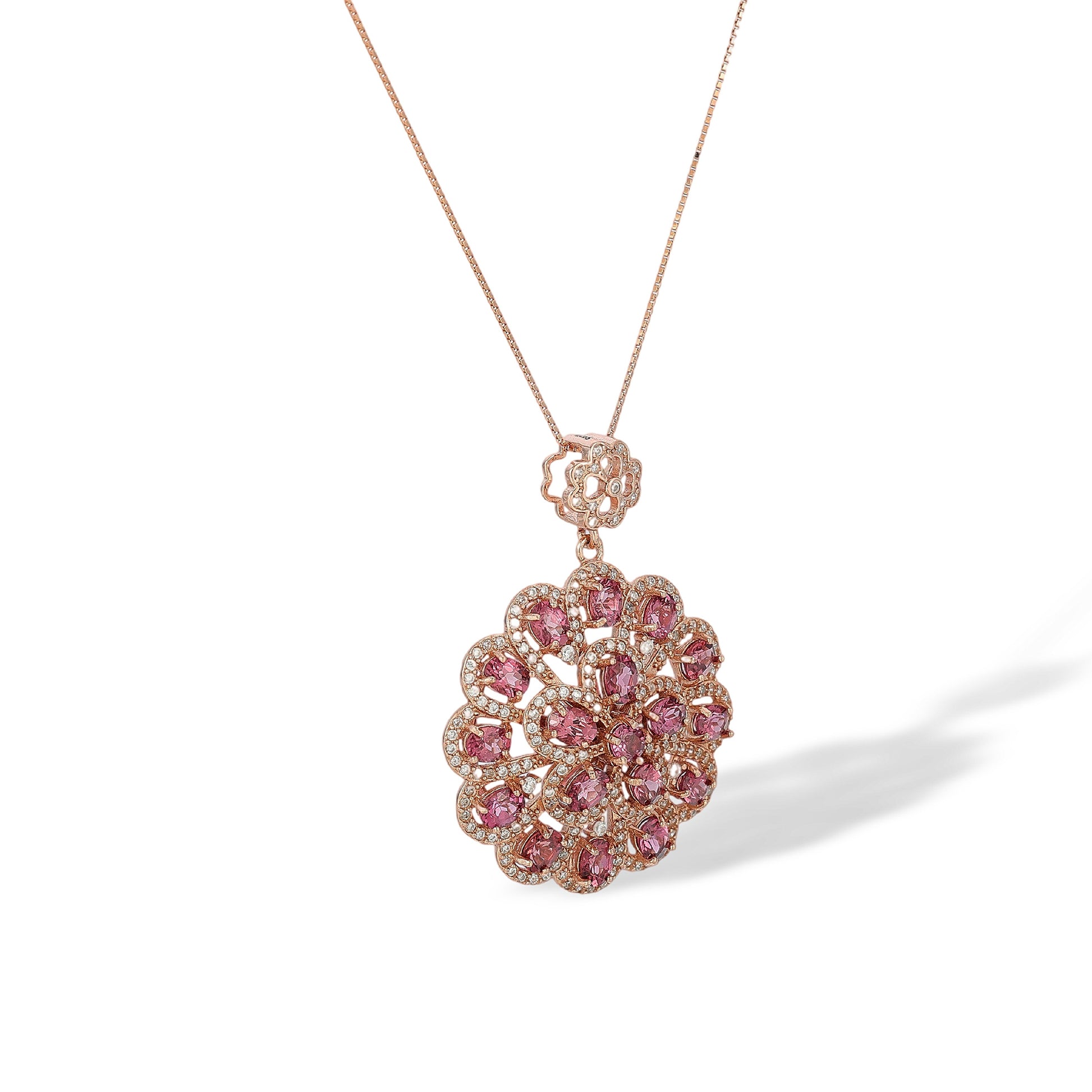 Feline Red Garnet Floral Necklace