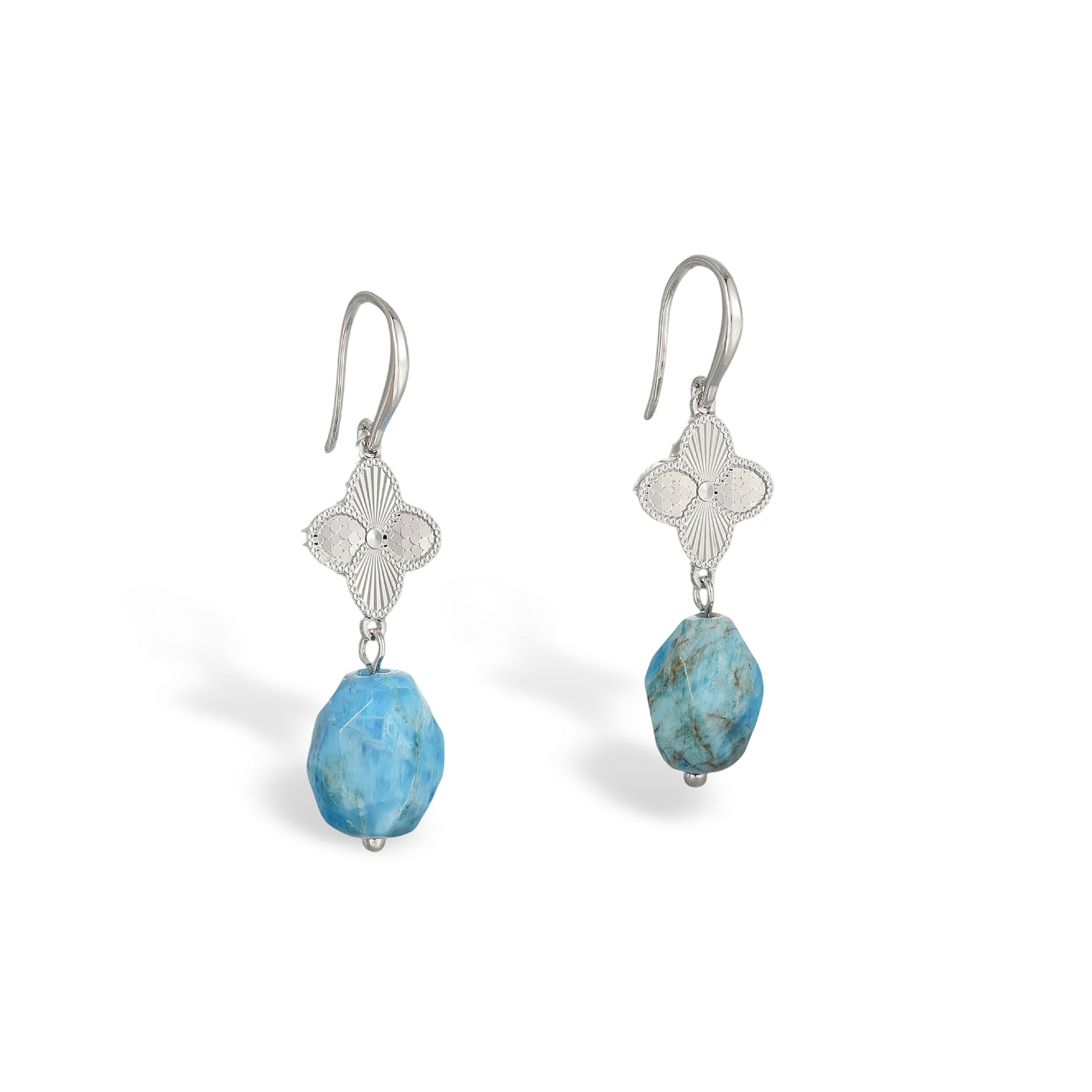 Femke Blue Trèfle Natural Stone Hook Earrings