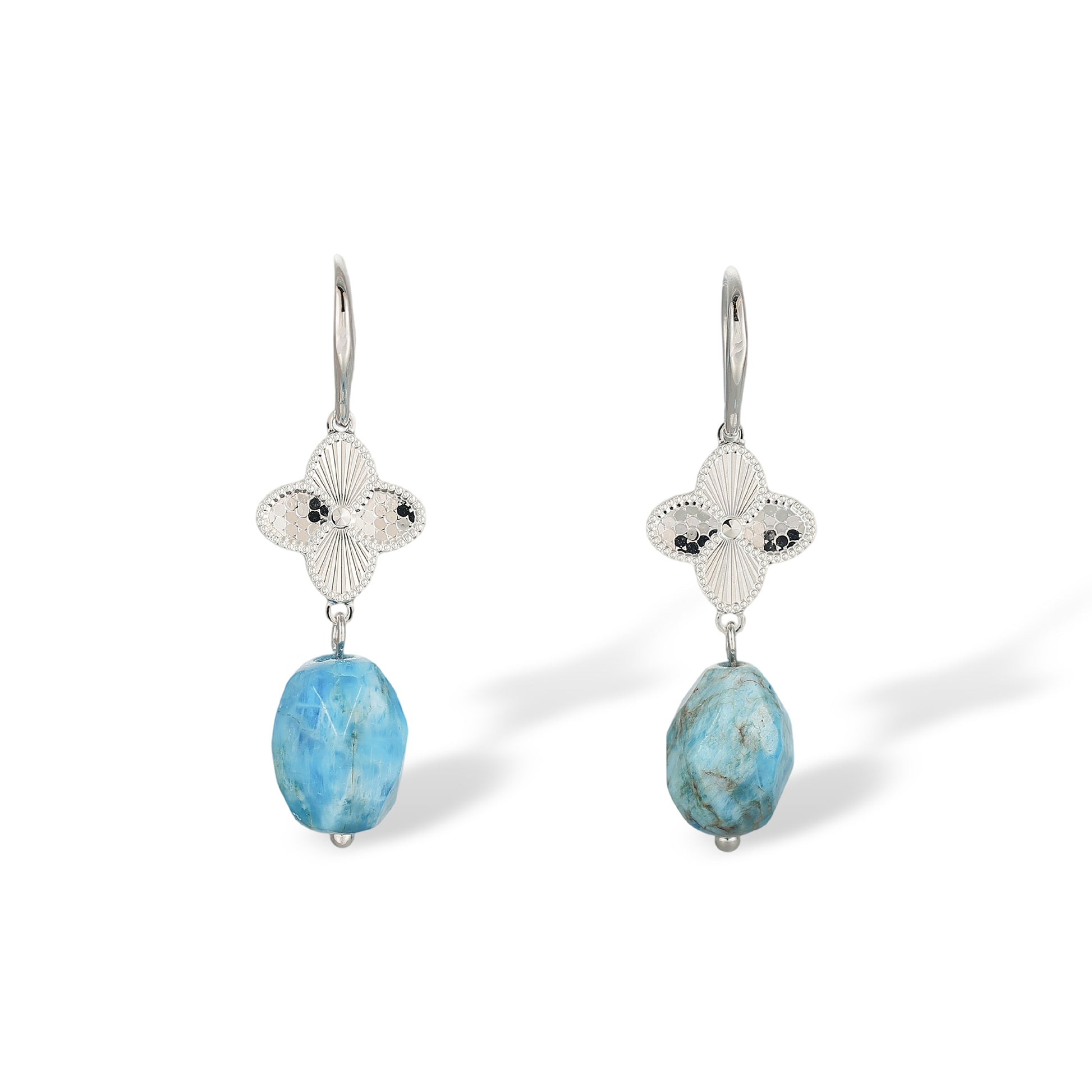 Femke Blue Trèfle Natural Stone Hook Earrings