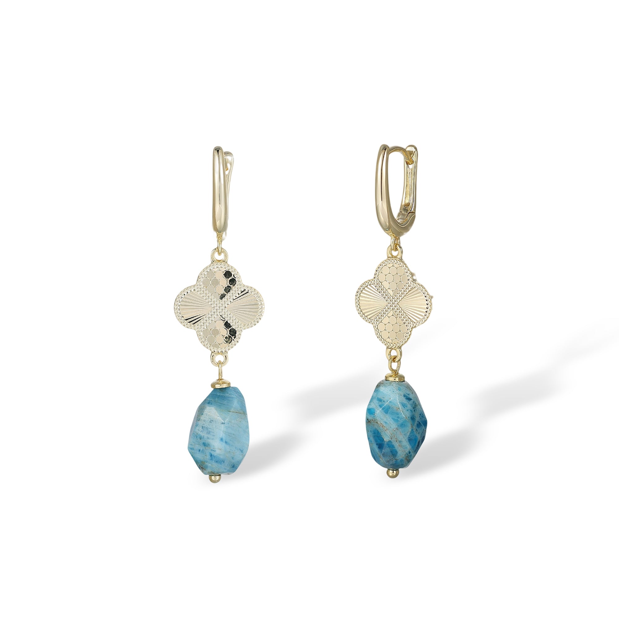 Femke Blue Trèfle Natural Stone Huggie Earrings