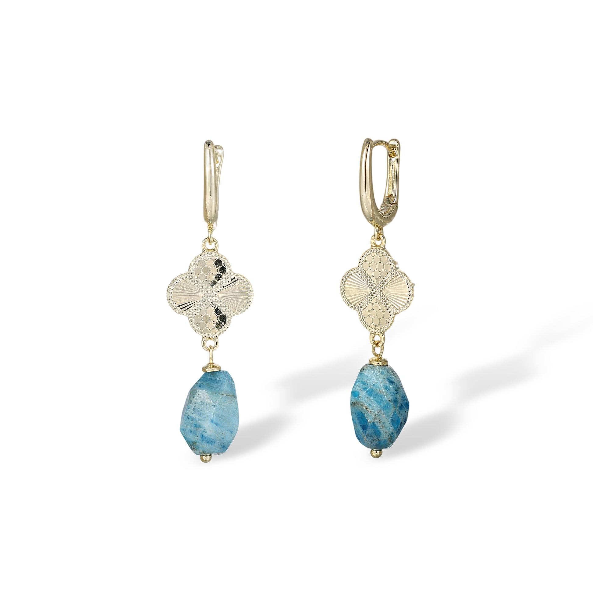 Femke Blue Trèfle Natural Stone Huggie Earrings