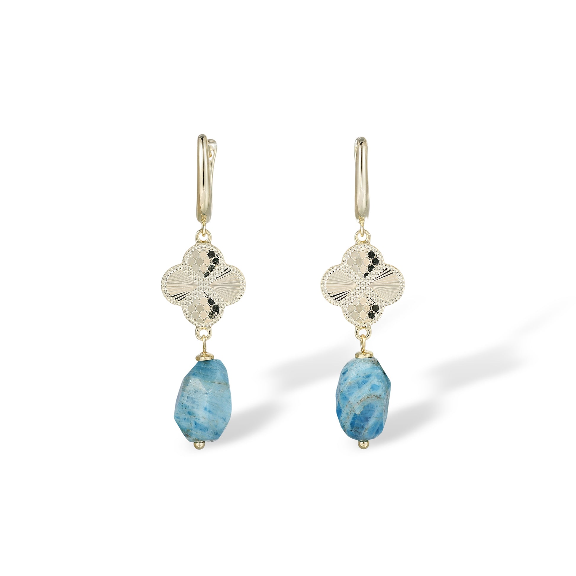 Femke Blue Trèfle Natural Stone Huggie Earrings