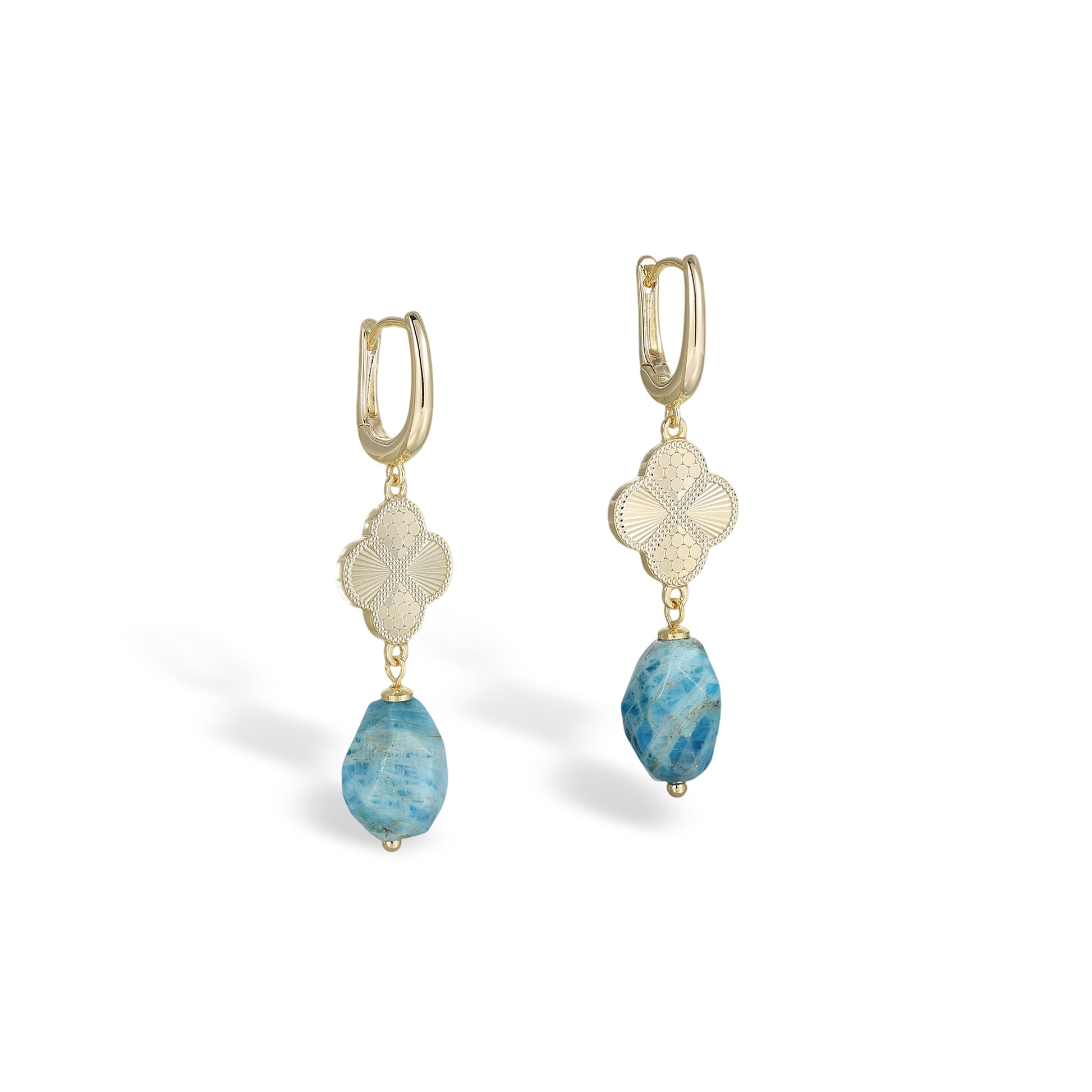 Femke Blue Trèfle Natural Stone Huggie Earrings