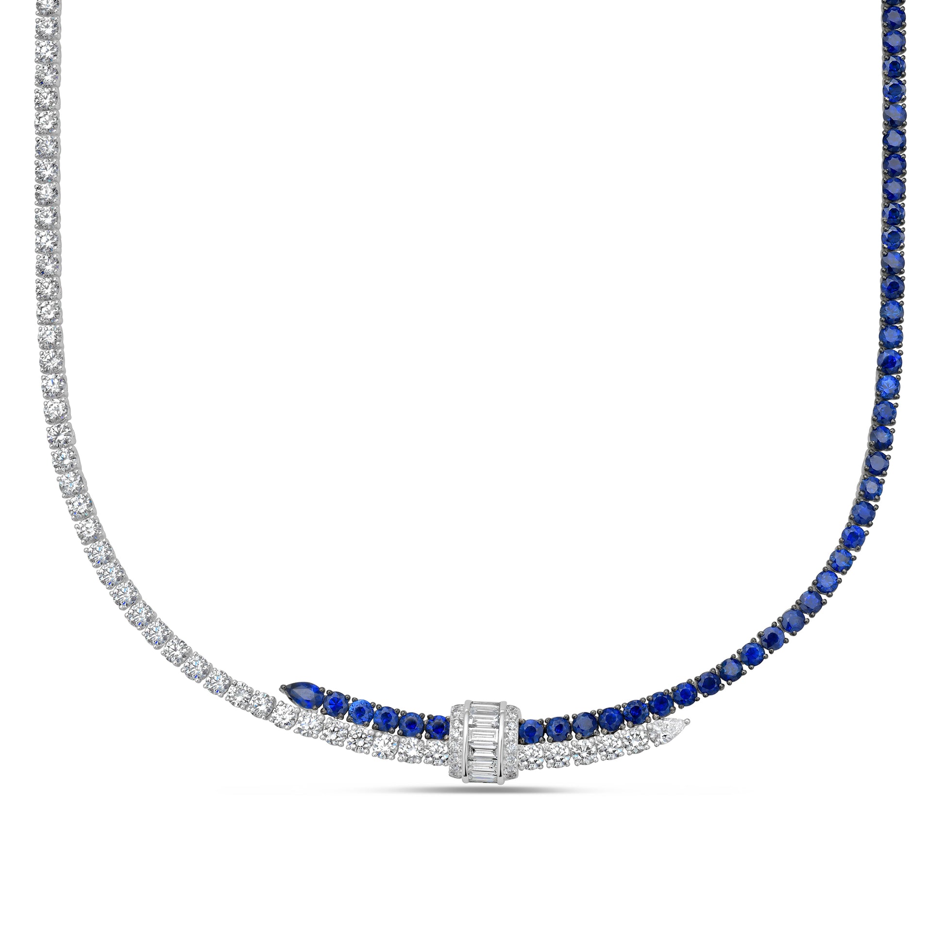 Frealind Blue Rectangular Round Choker Necklace