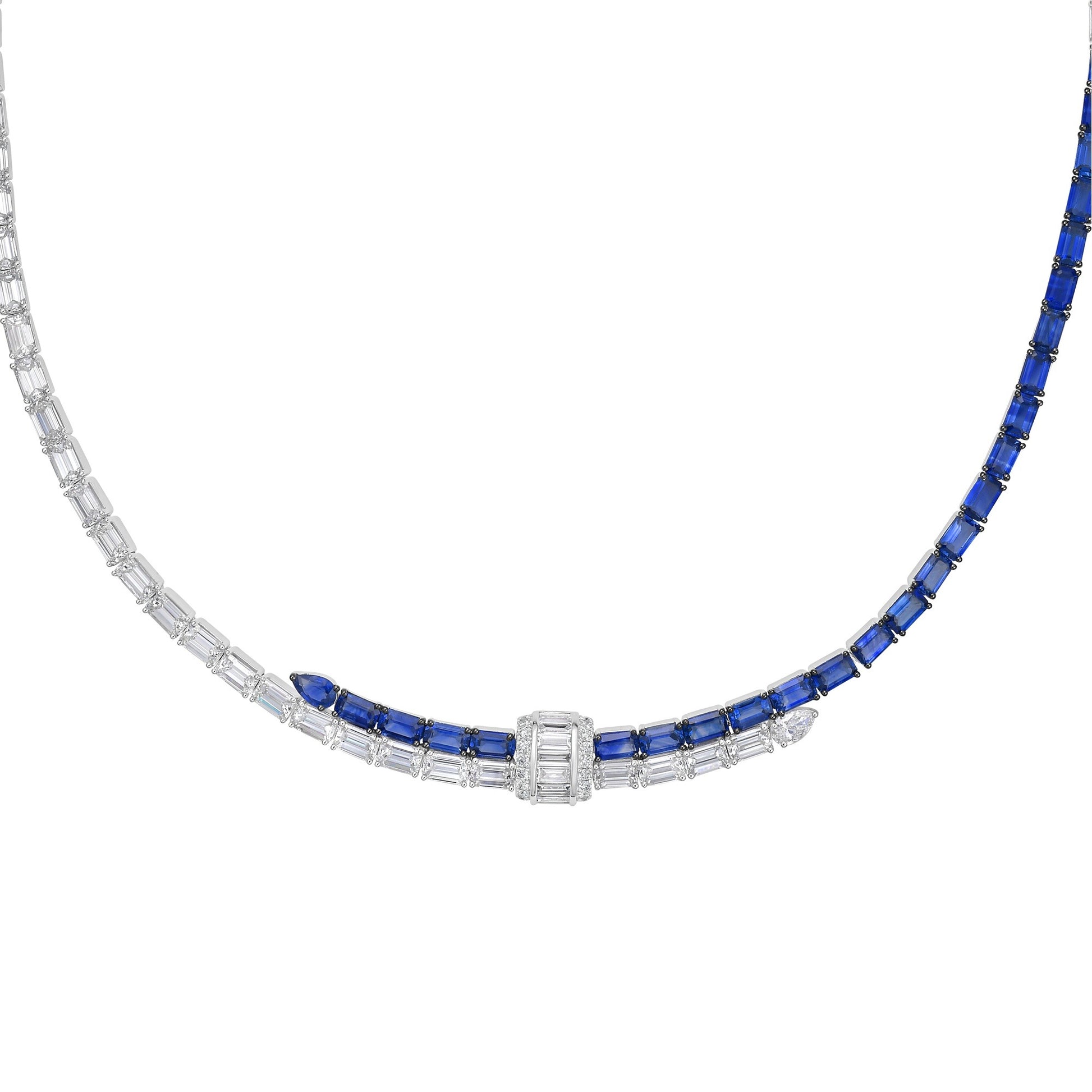 Frealind Blue Rectangular Round Choker Necklace