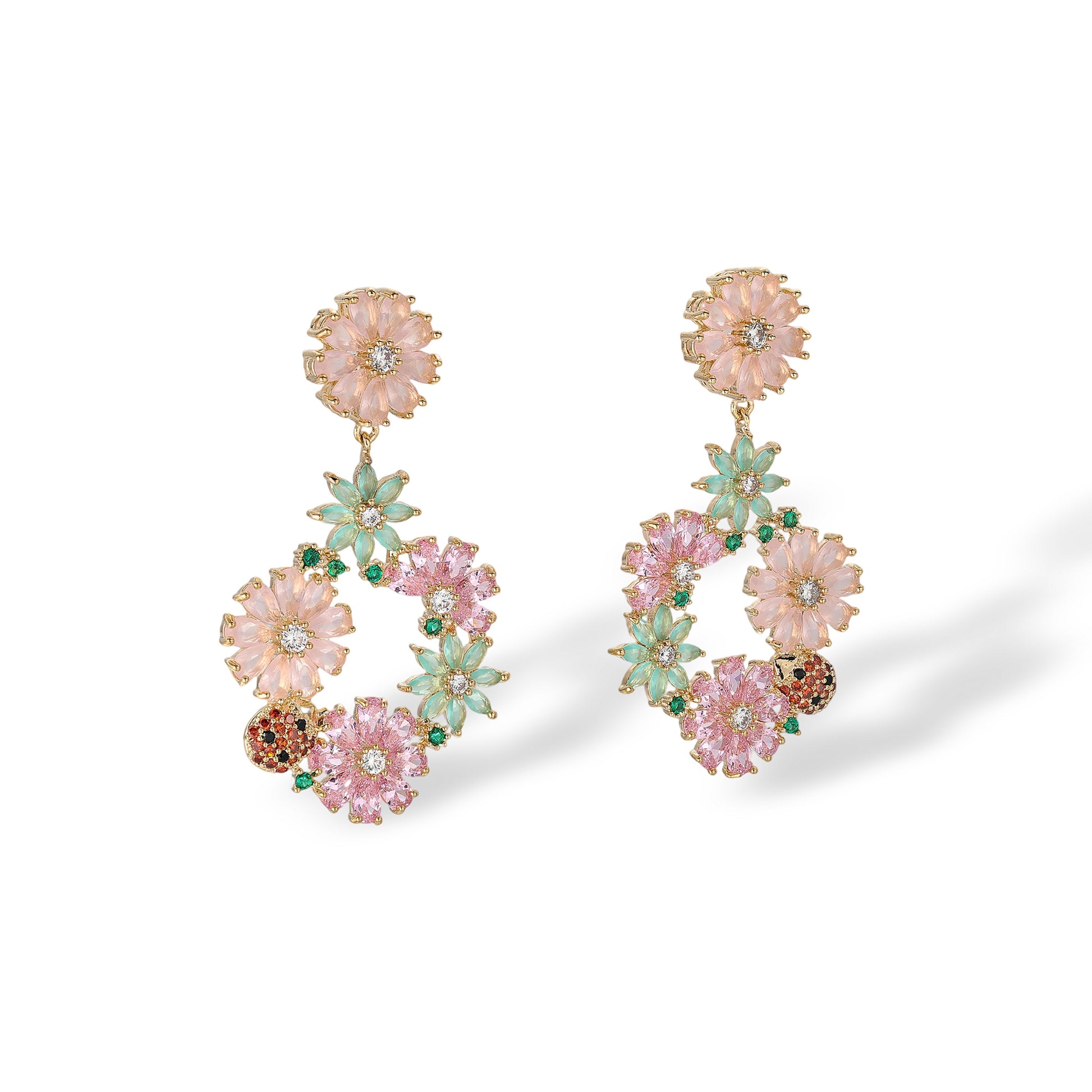 Friedberta Multicolor Ladybug Floral Drop Earrings
