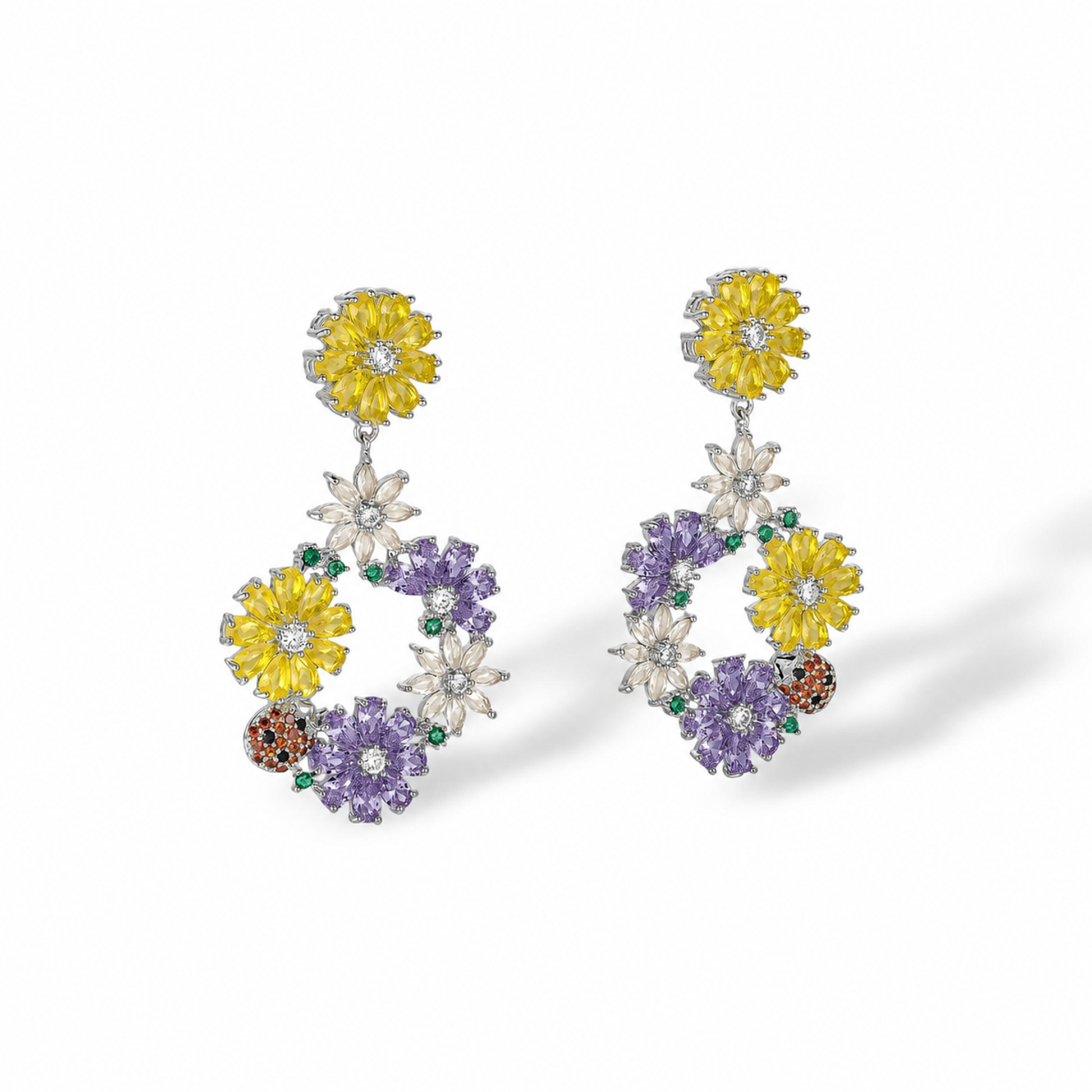 Friedberta Multicolor Ladybug Floral Drop Earrings