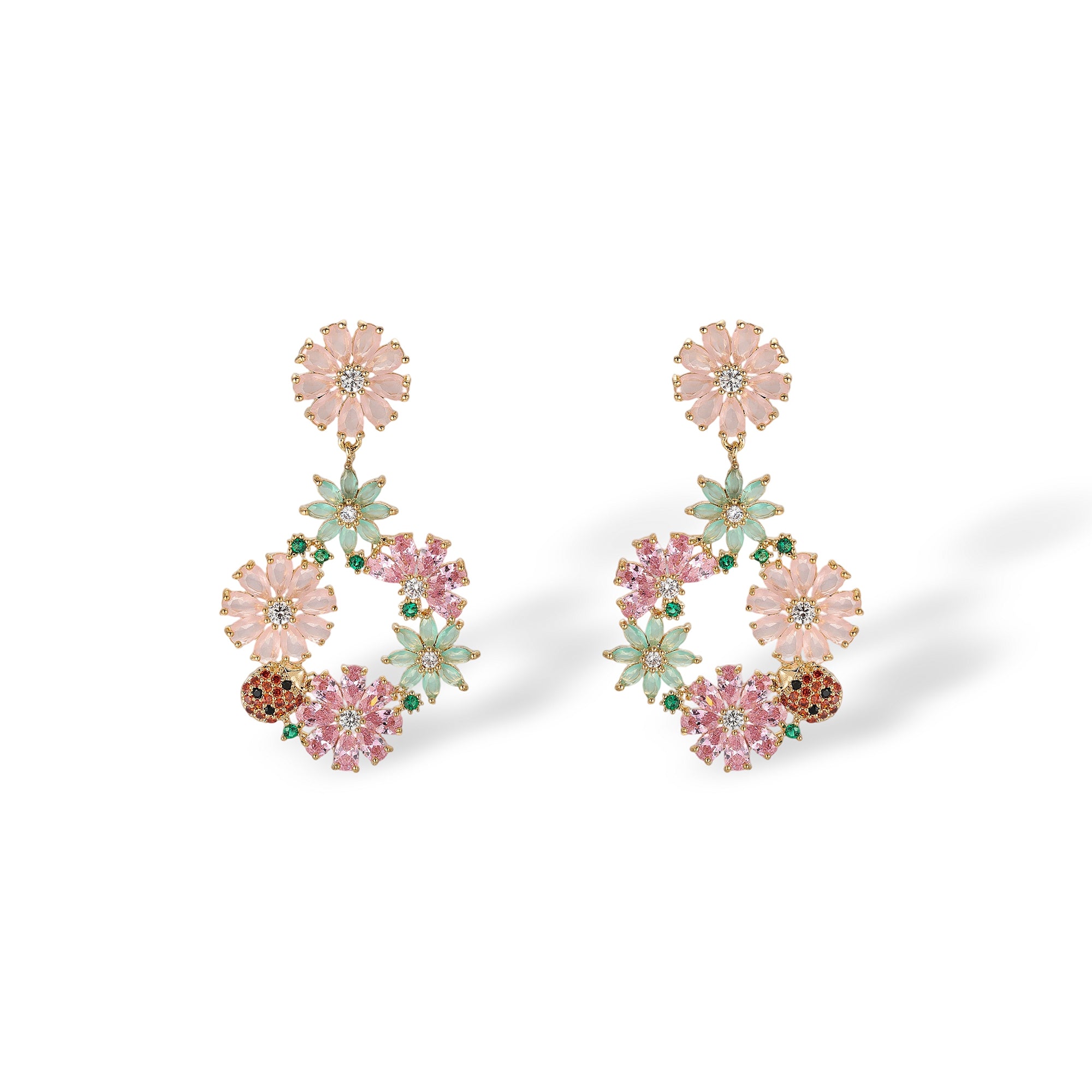 Friedberta Multicolor Ladybug Floral Drop Earrings