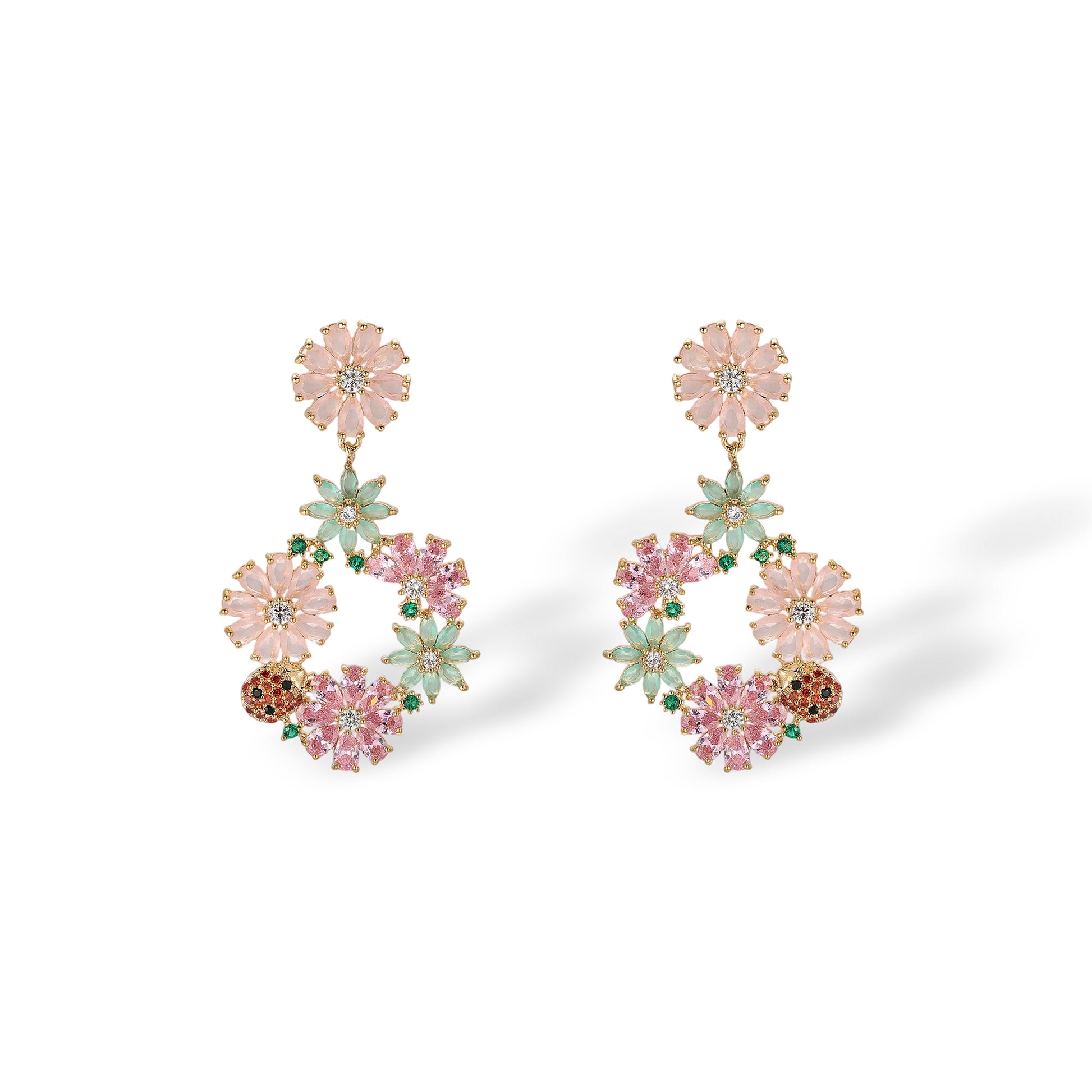 Friedberta Multicolor Ladybug Floral Drop Earrings