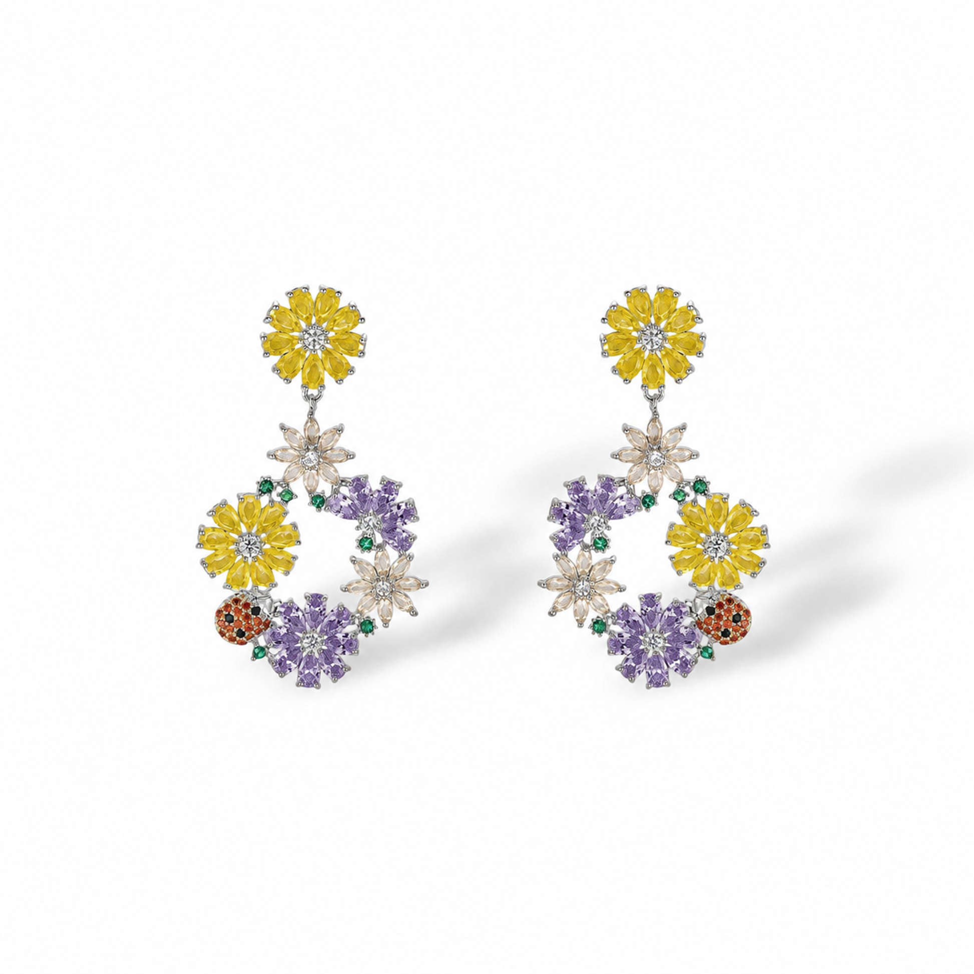 Friedberta Multicolor Ladybug Floral Drop Earrings