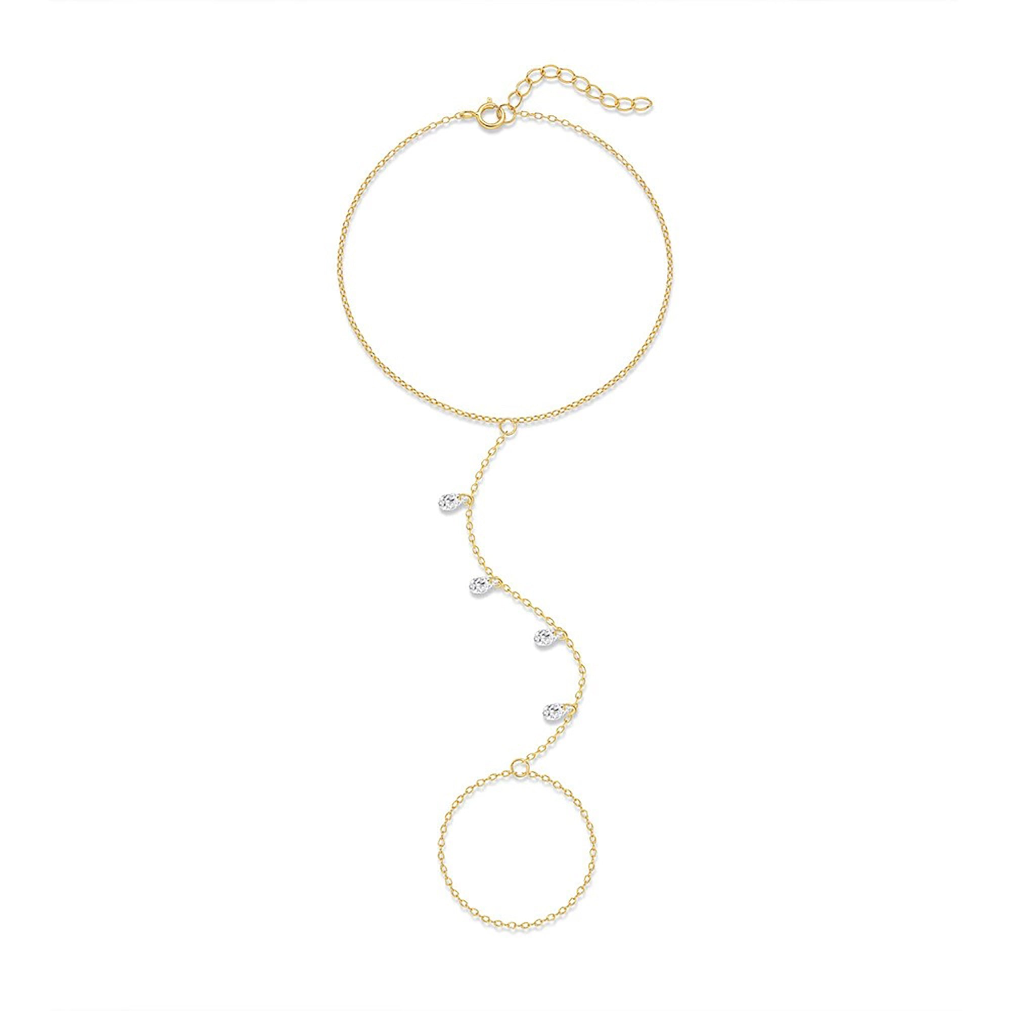 Friedmina 14K Gold Teardrop Linked Finger Bracelet
