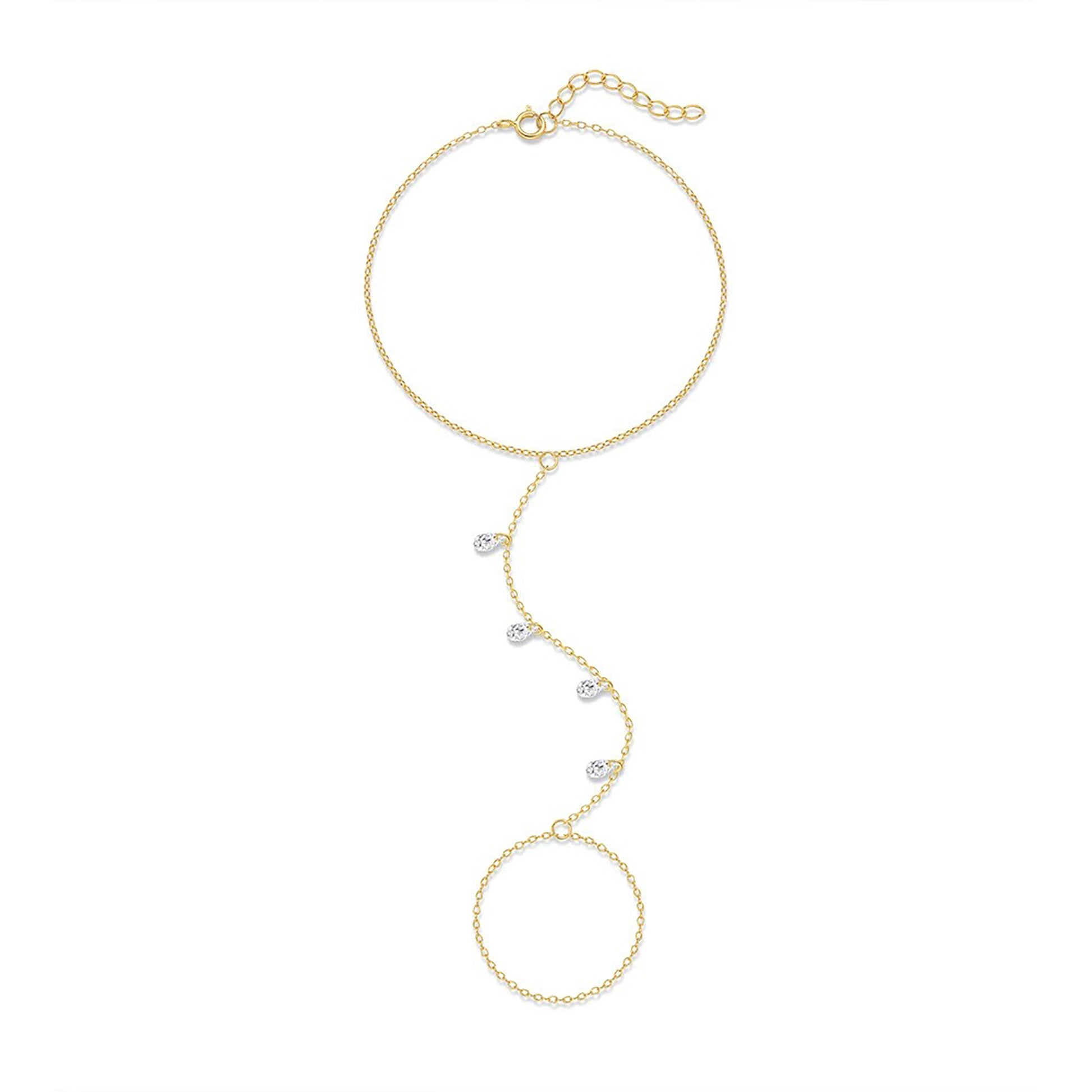 Friedmina 14K Gold Teardrop Linked Finger Bracelet