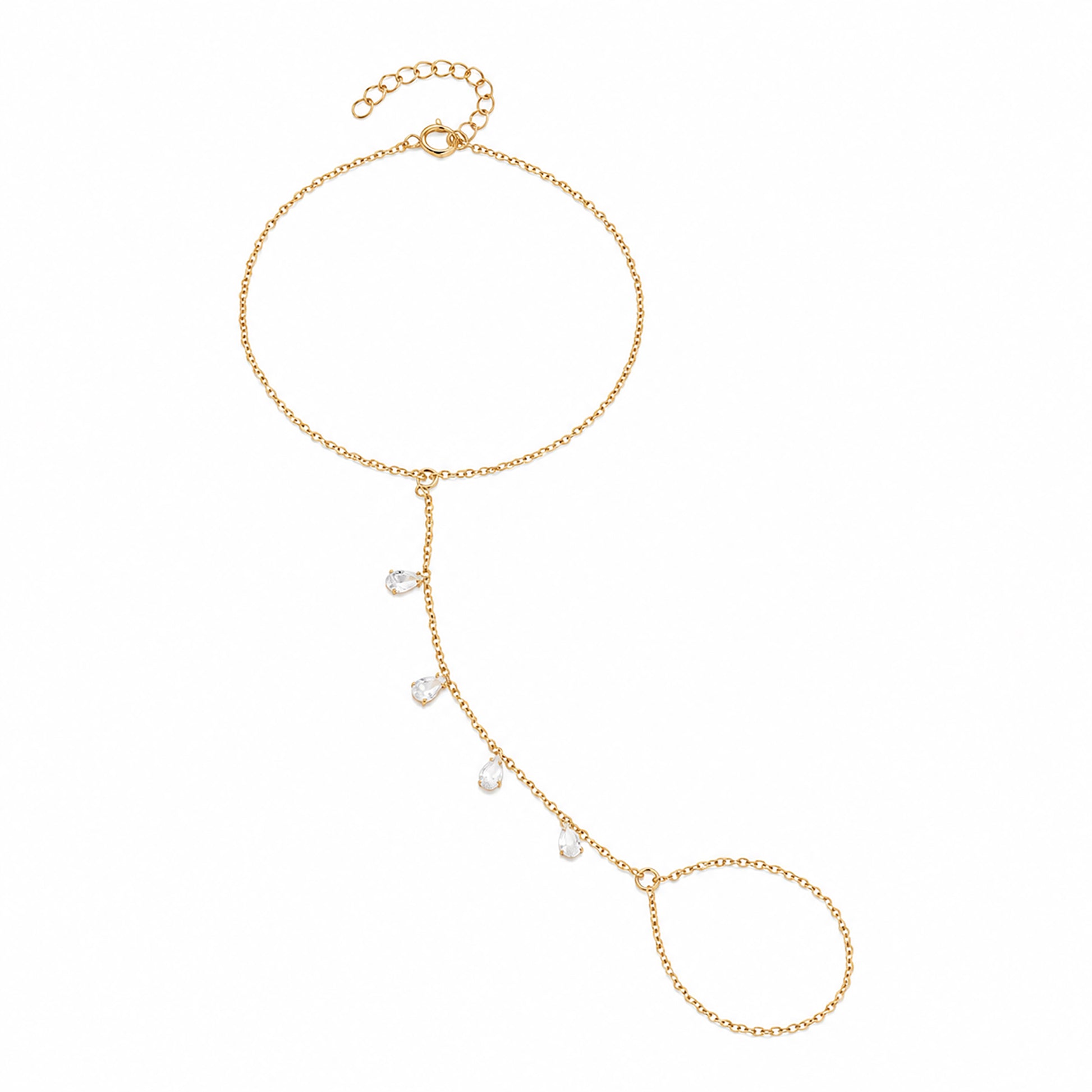Friedmina 14K Gold Teardrop Linked Finger Bracelet