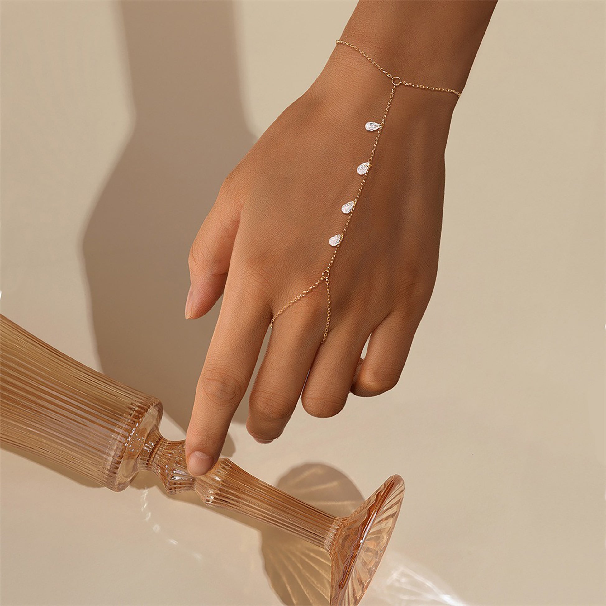 Friedmina 14K Gold Teardrop Linked Finger Bracelet