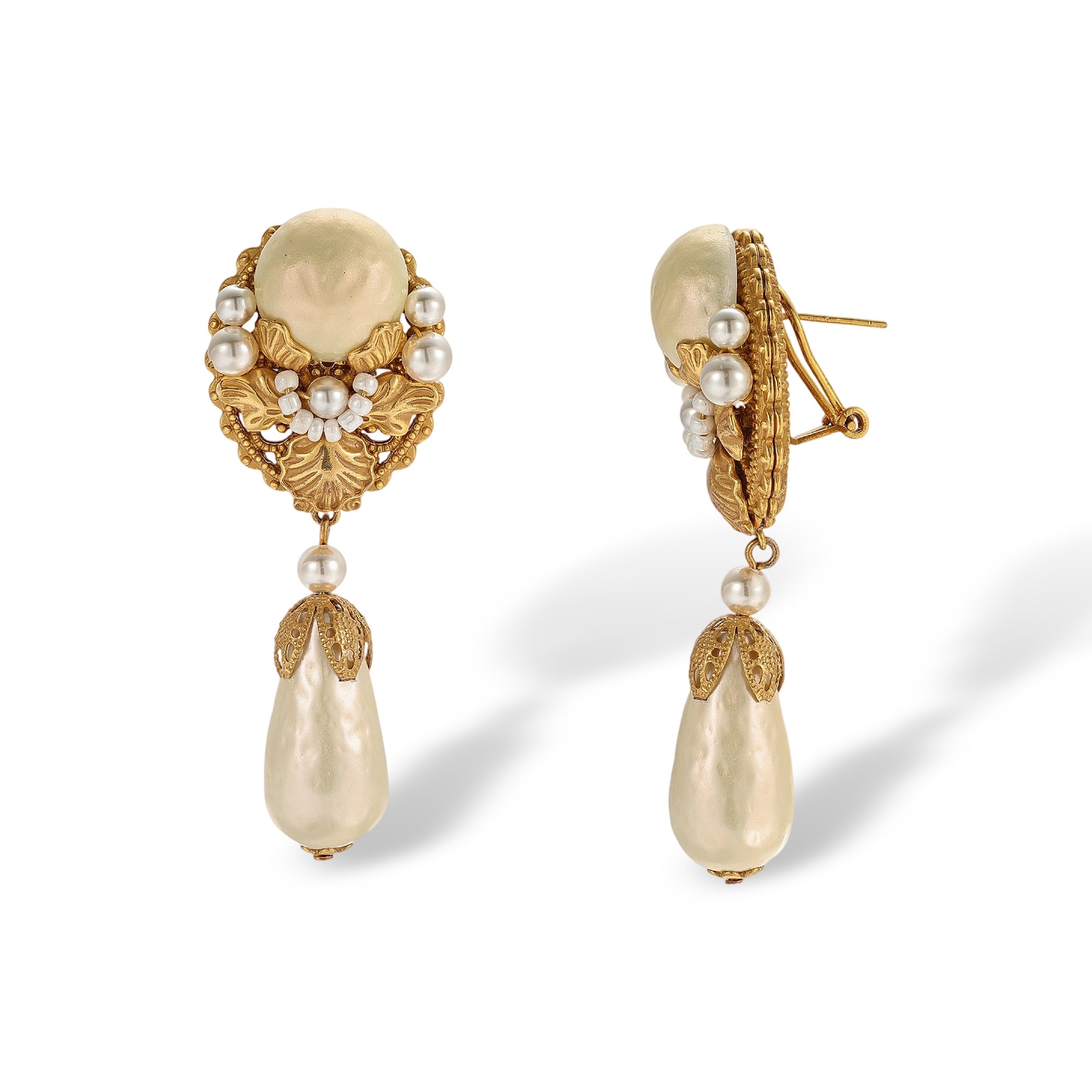 Gaëtana Gold Baroque Pearl Floral Drop Earrings