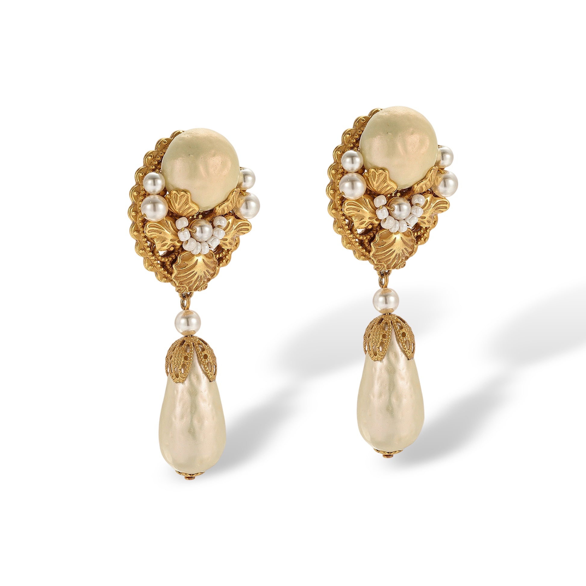 Gaëtana Gold Baroque Pearl Floral Drop Earrings