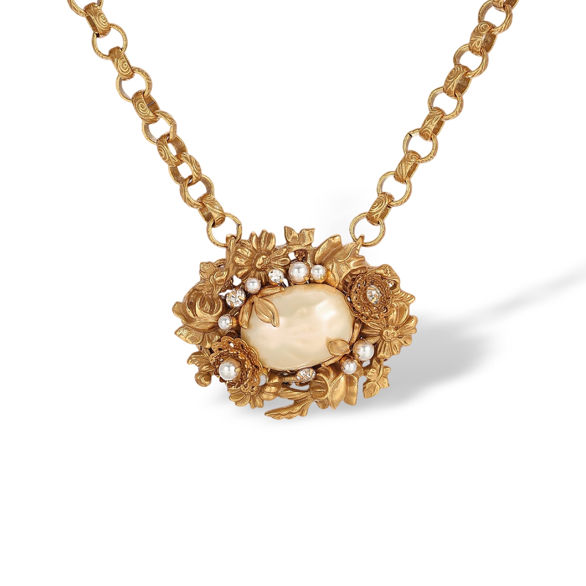 Gaëtana Gold Baroque Pearl Floral Necklace