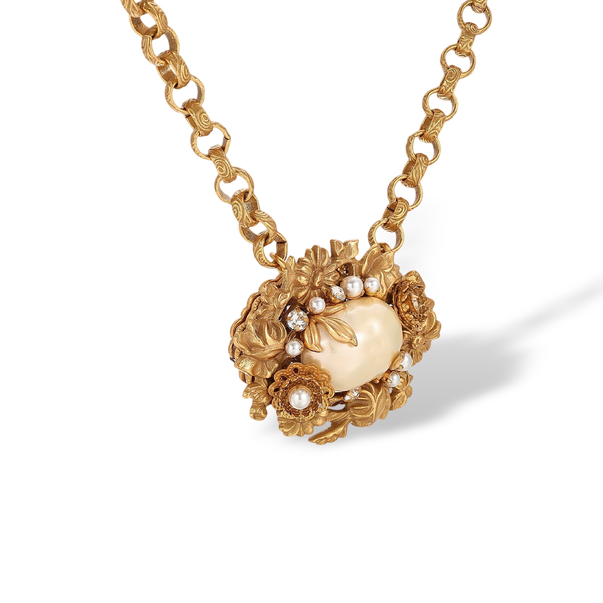 Gaëtana Gold Baroque Pearl Floral Necklace