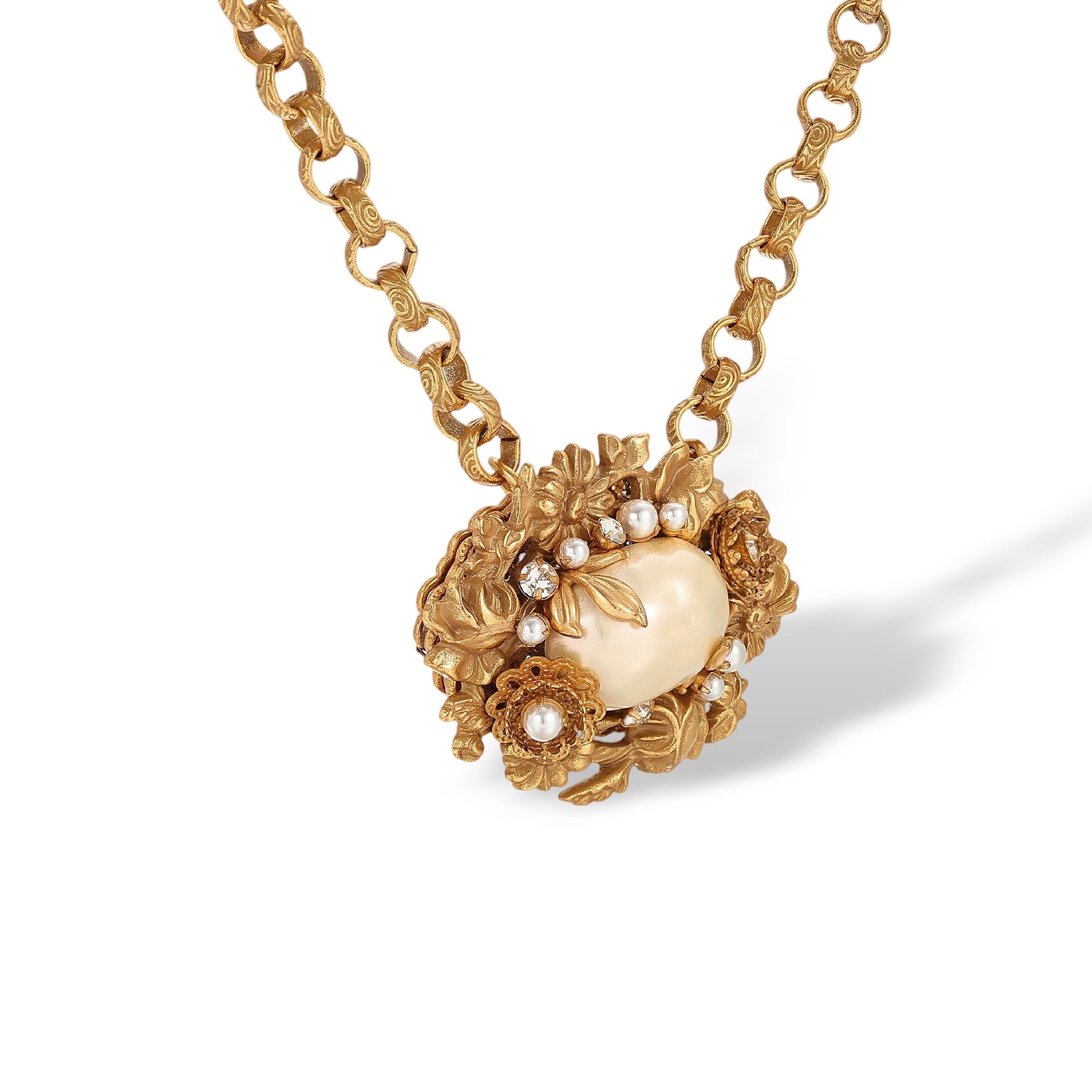 Gaëtana Gold Baroque Pearl Floral Necklace