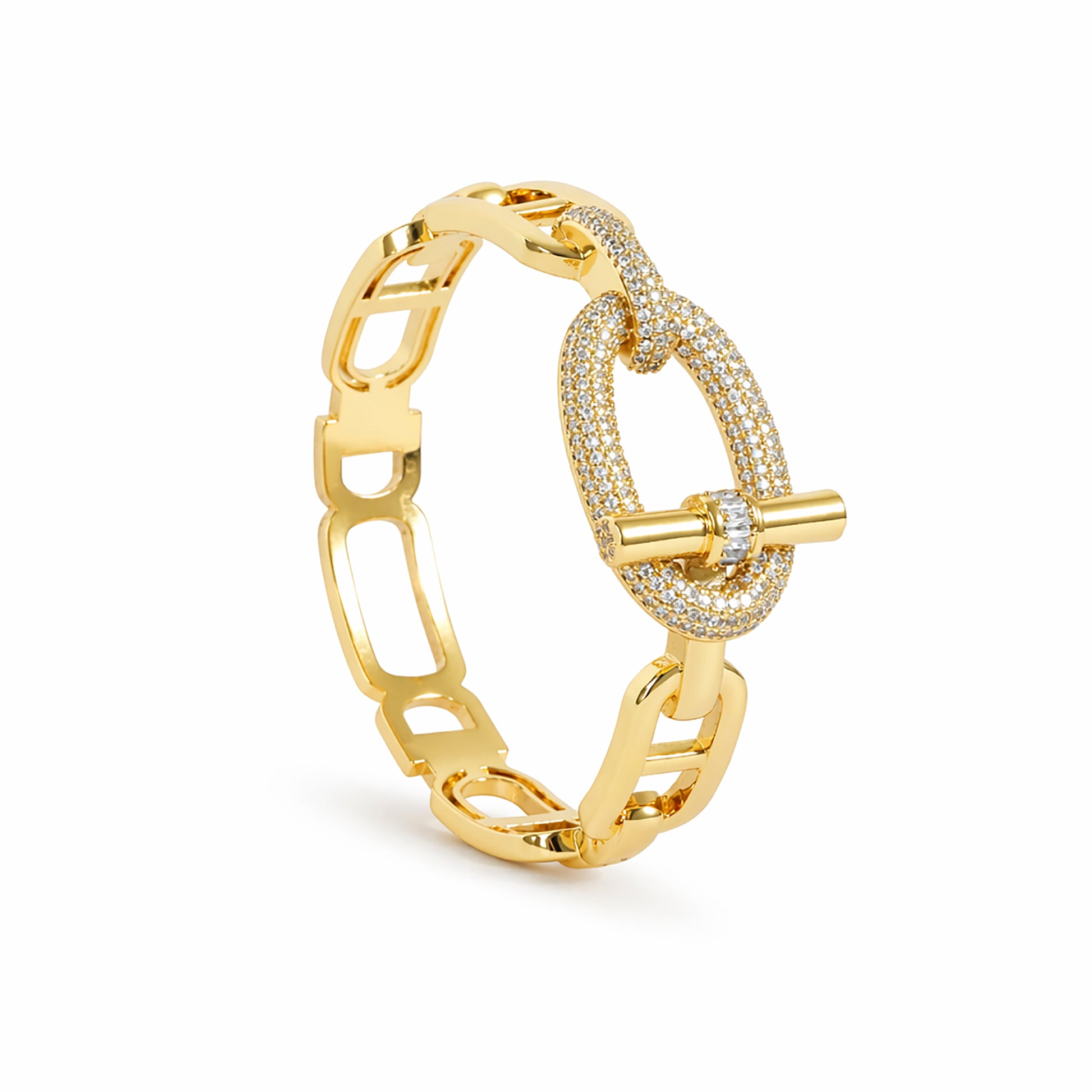 Gerhild 14K Gold Oval Toggle Pavé Bangle