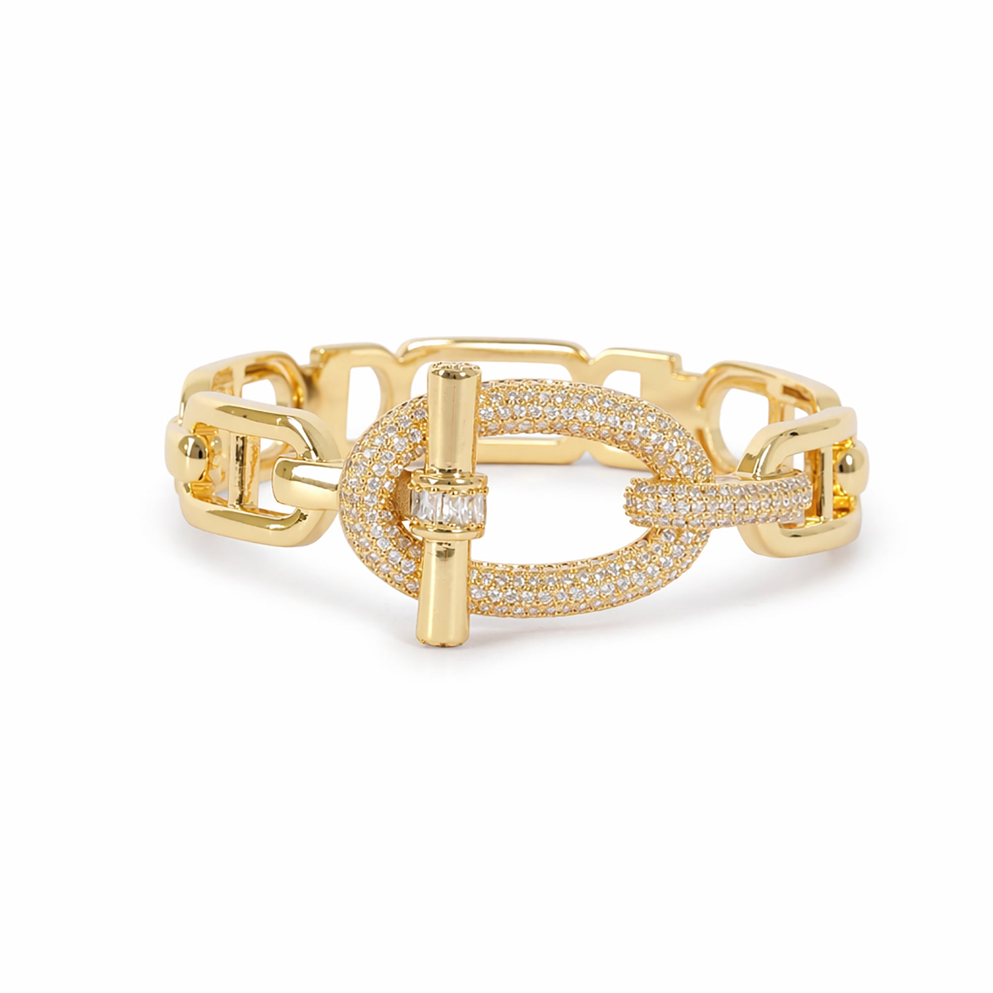 Gerhild 14K Gold Oval Toggle Pavé Bangle