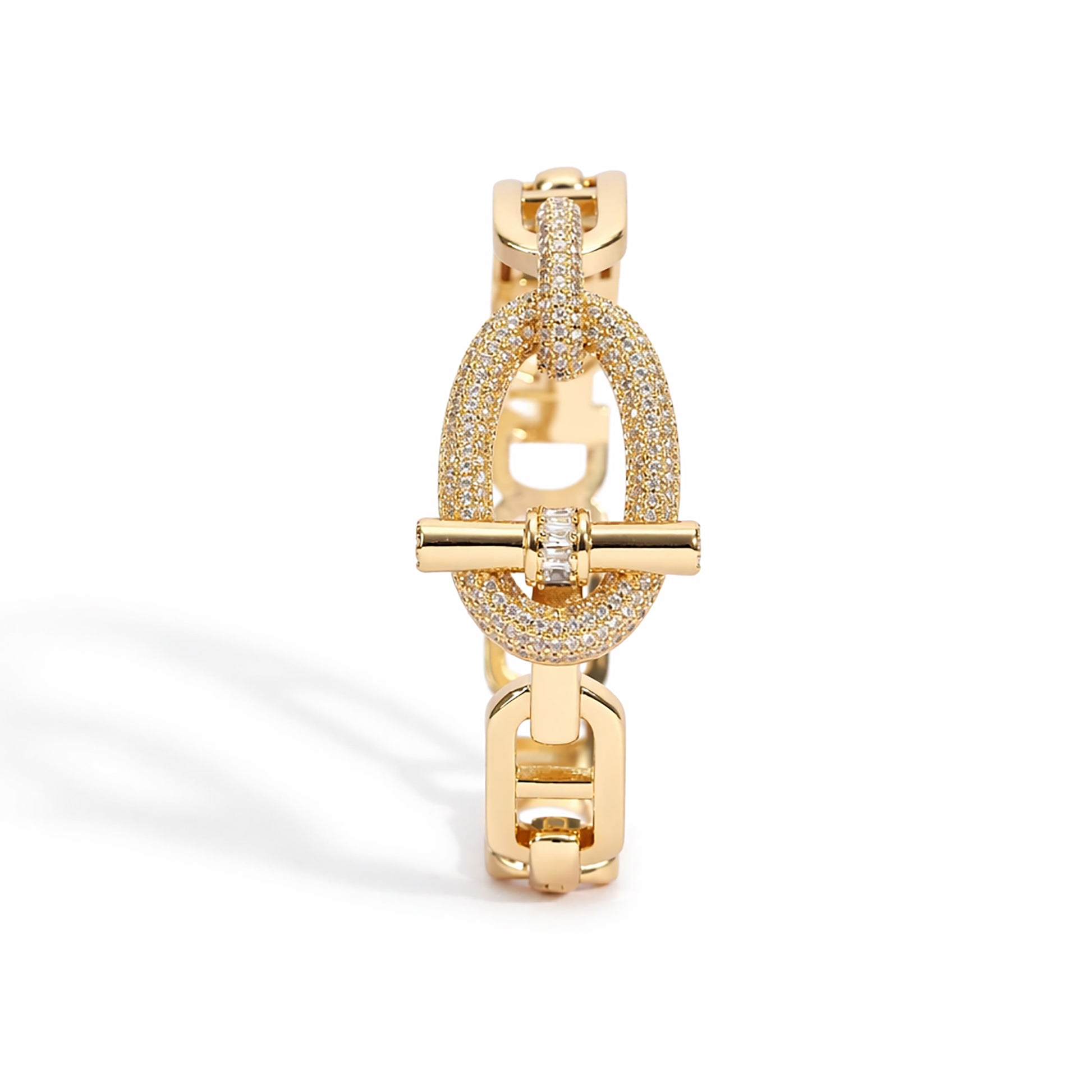 Gerhild 14K Gold Oval Toggle Pavé Bangle