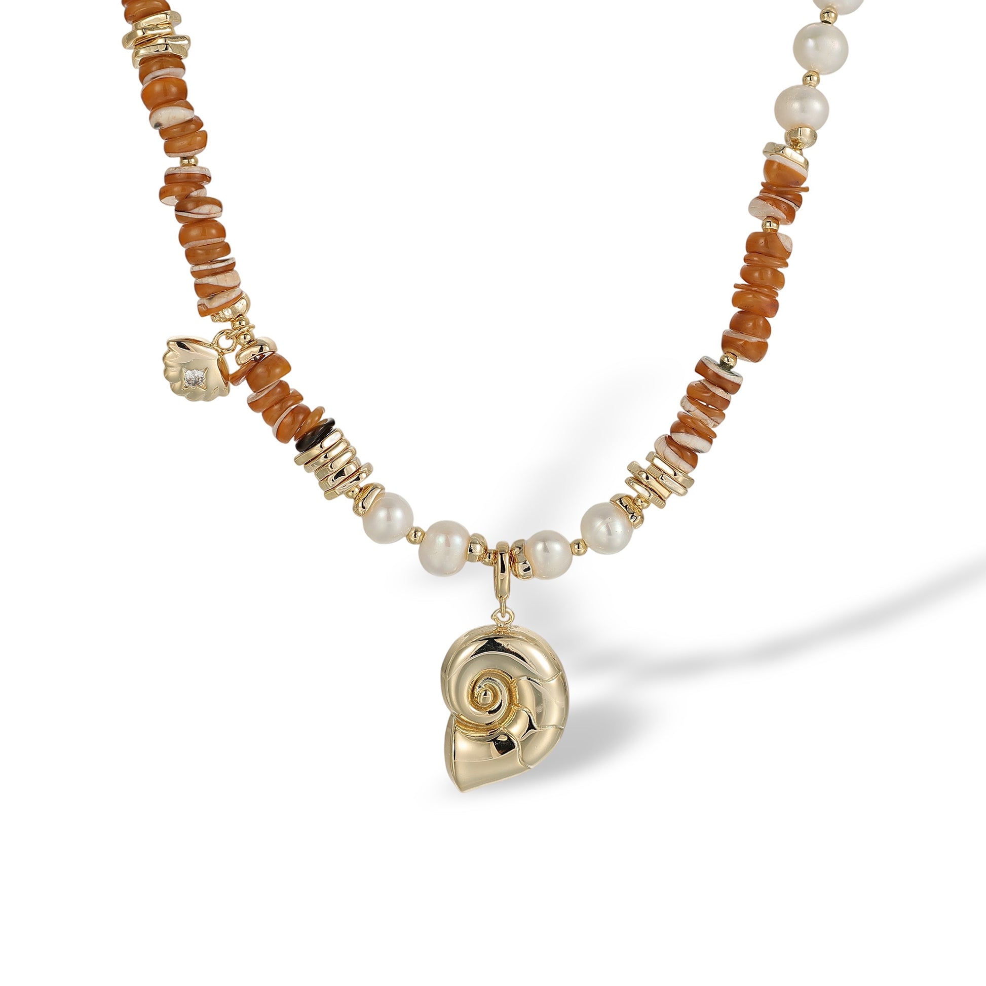 Gerhild Orange Nautilus Pearl Natural Stone Necklace