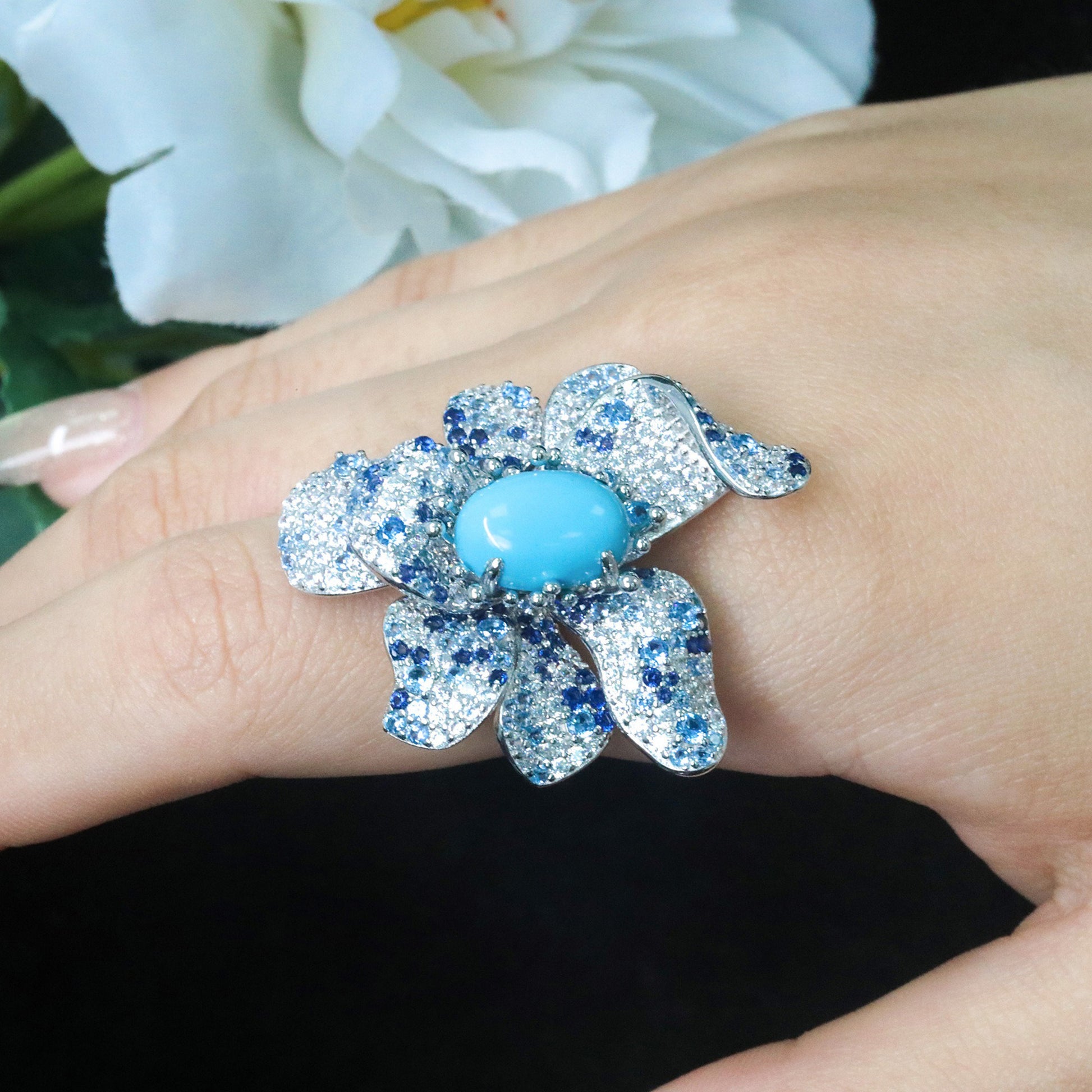 Germina Blue Turquoise Floral Ring