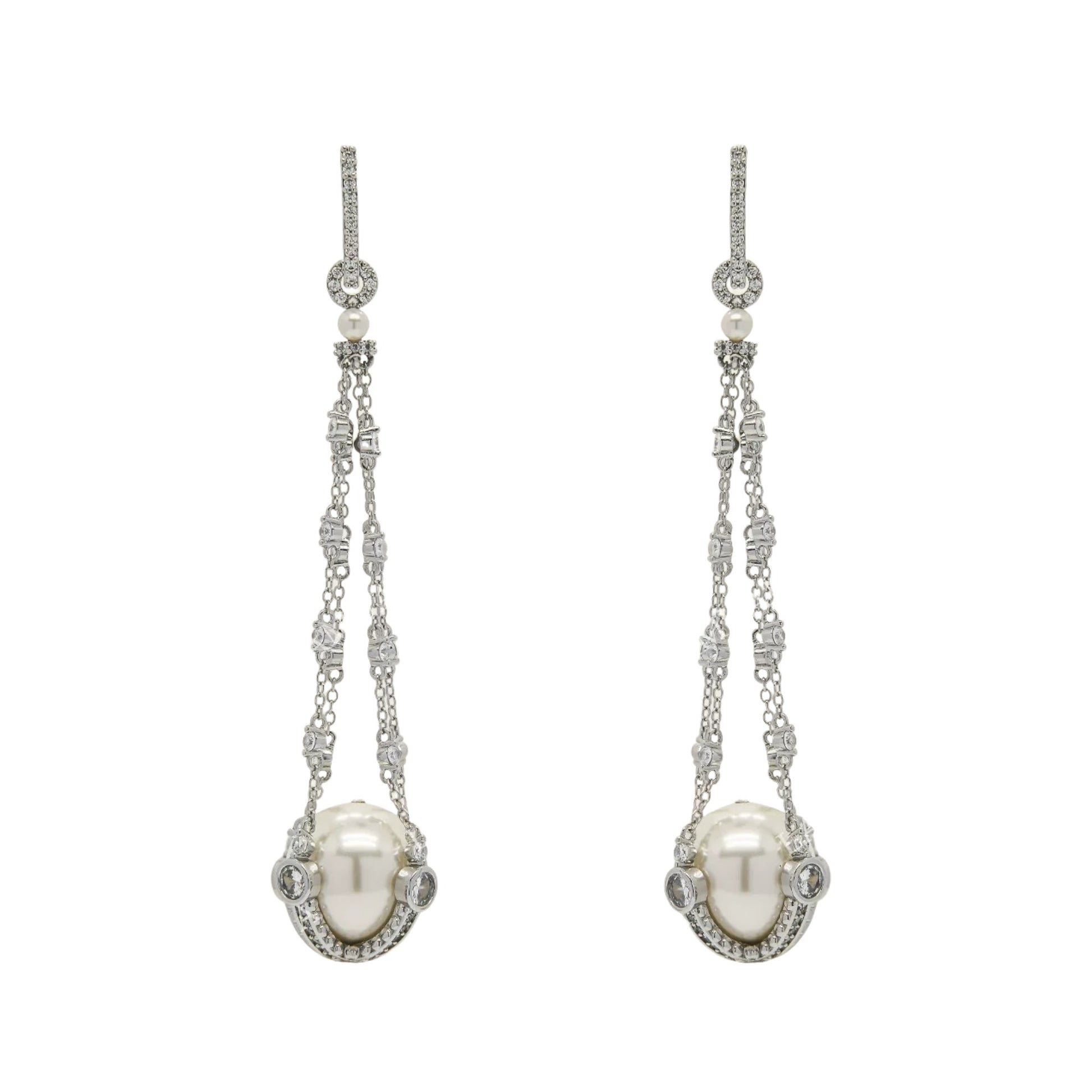 Godrunia White Pearl Cage Drop Earrings